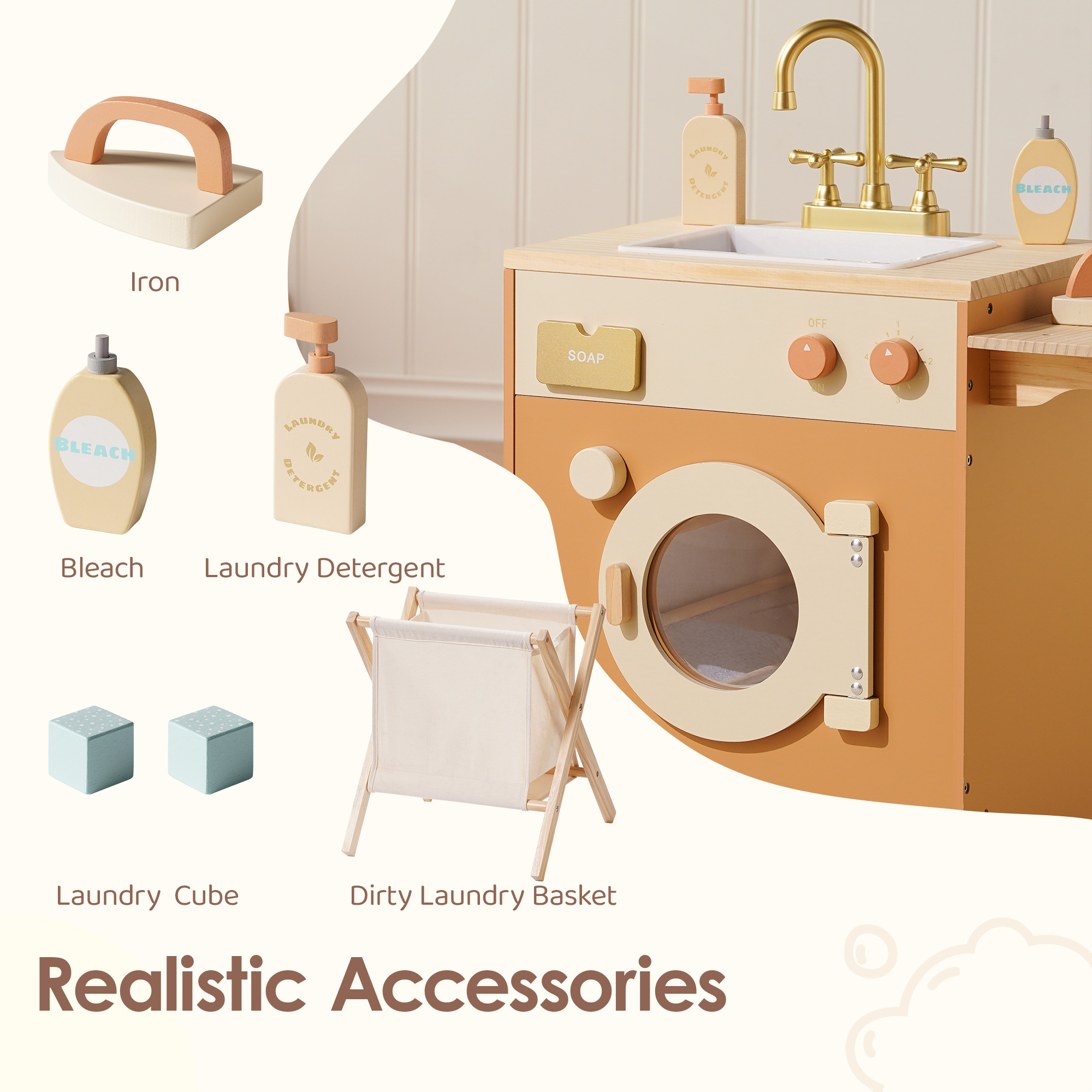 Robud Wooden Laundry Playset - Caramel