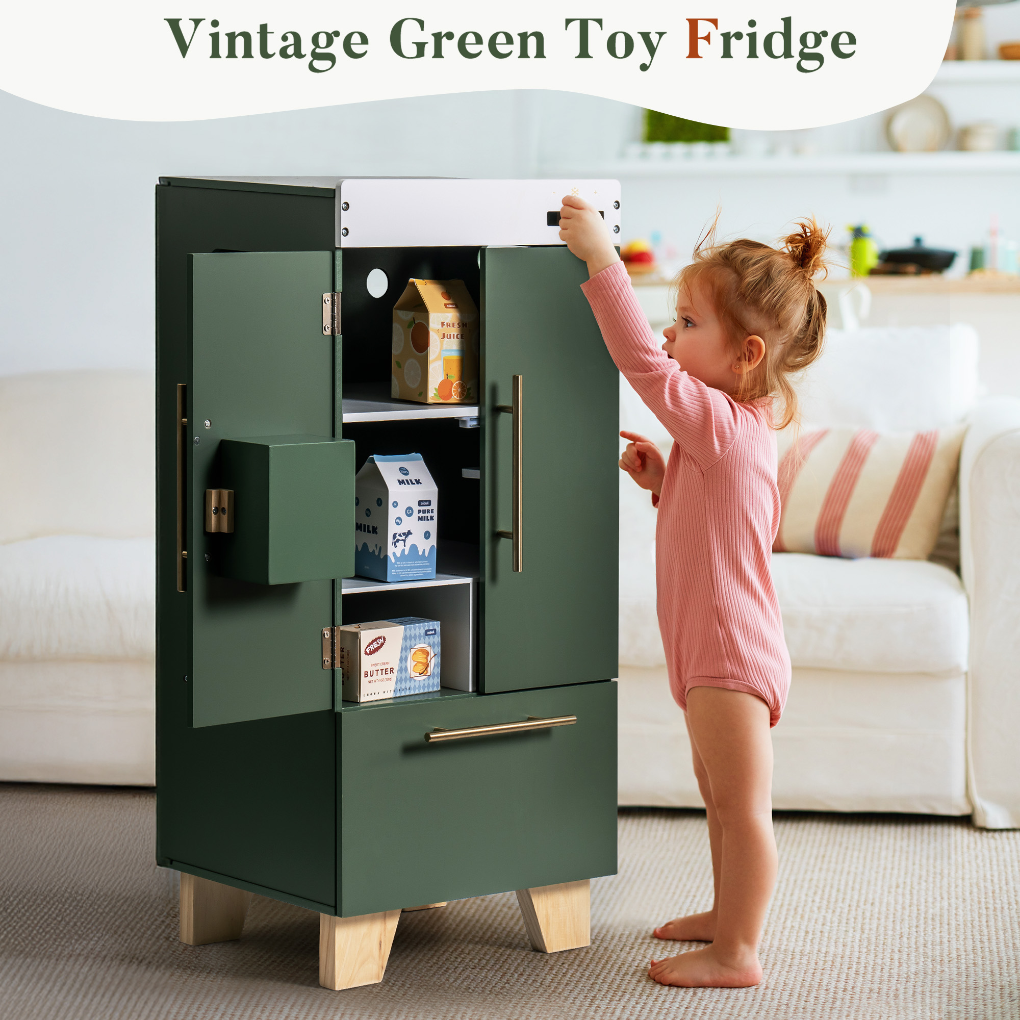 ROBUD Refrigerador de Juguete de Madera - Verde Vintage