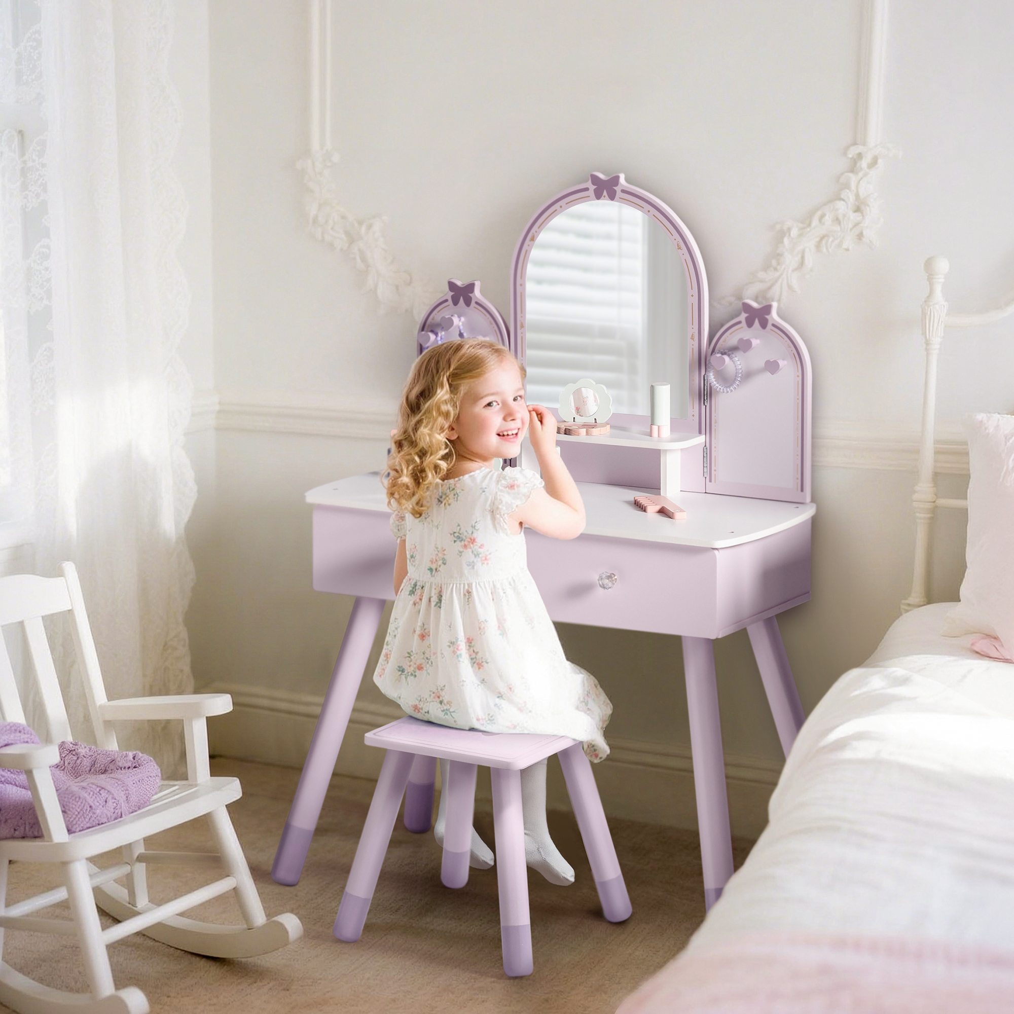 Robud Wooden Butterfly Dressing Table-Purple