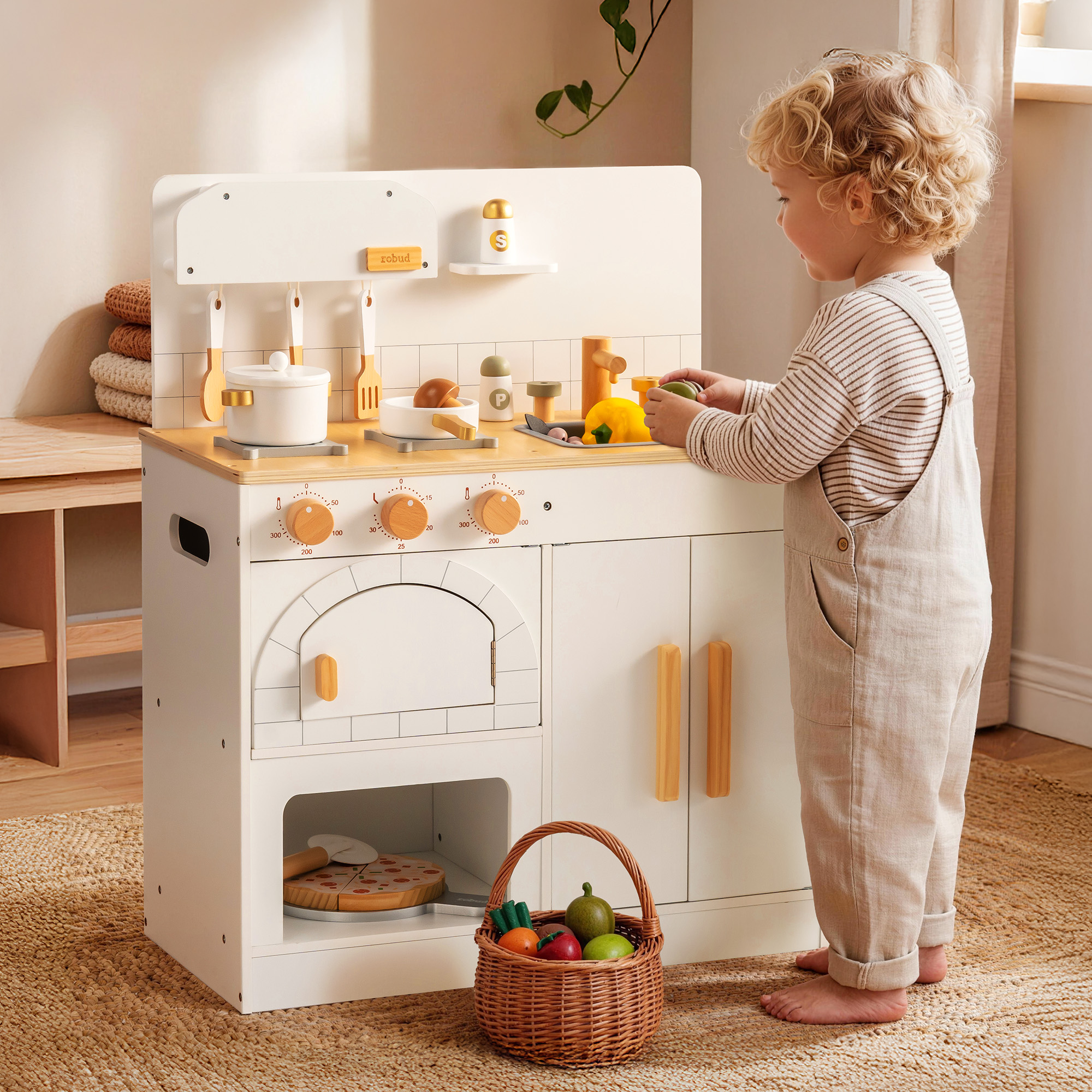 Preventa - ROBUD Cocina de Juguete de Madera para Niños con Horno de Pizza