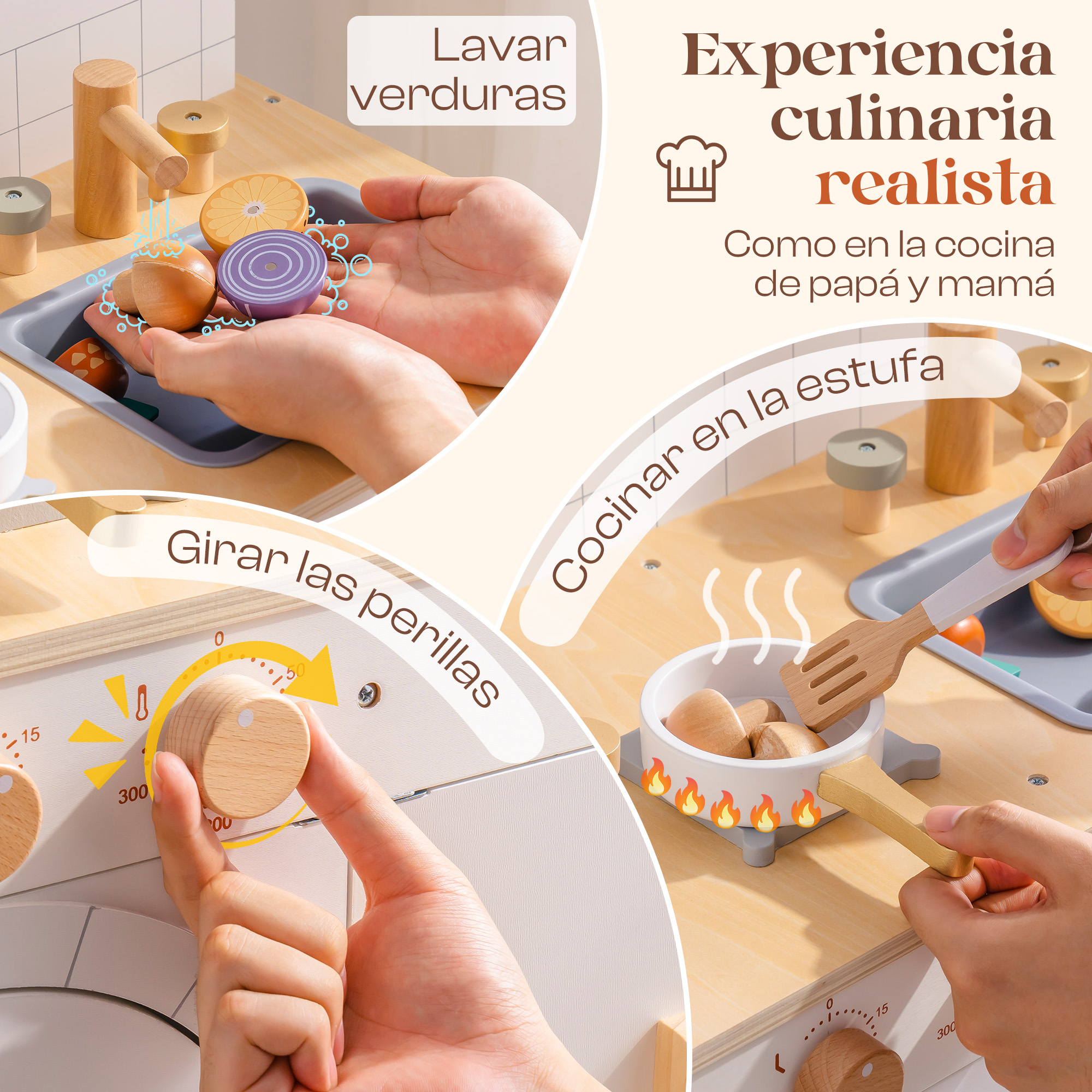 Preventa - ROBUD Cocina de Juguete de Madera para Niños con Horno de Pizza