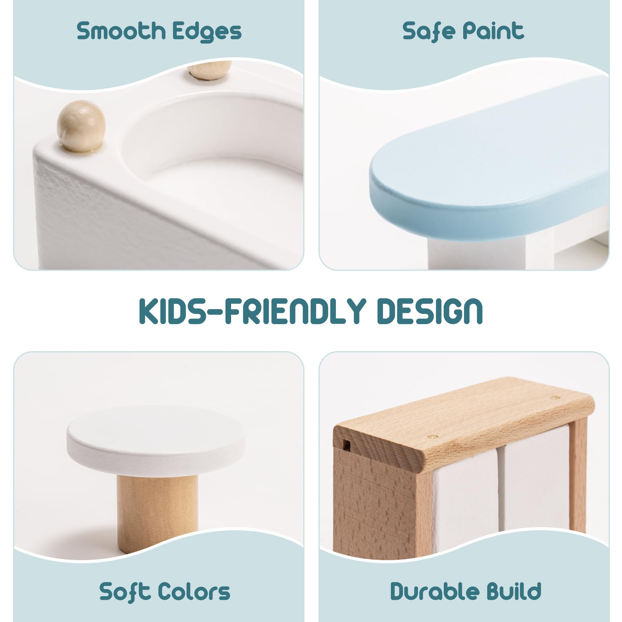 ROBUD Wooden Dollhouse Furniture Set