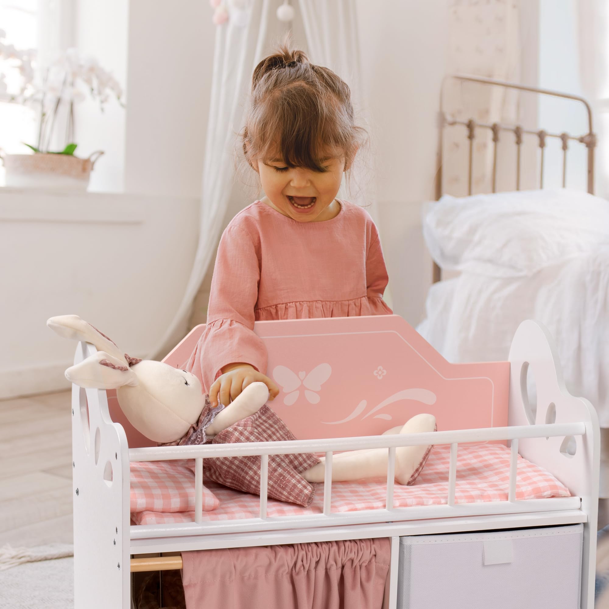 ROBUD Wooden Baby Doll Crib for Kids