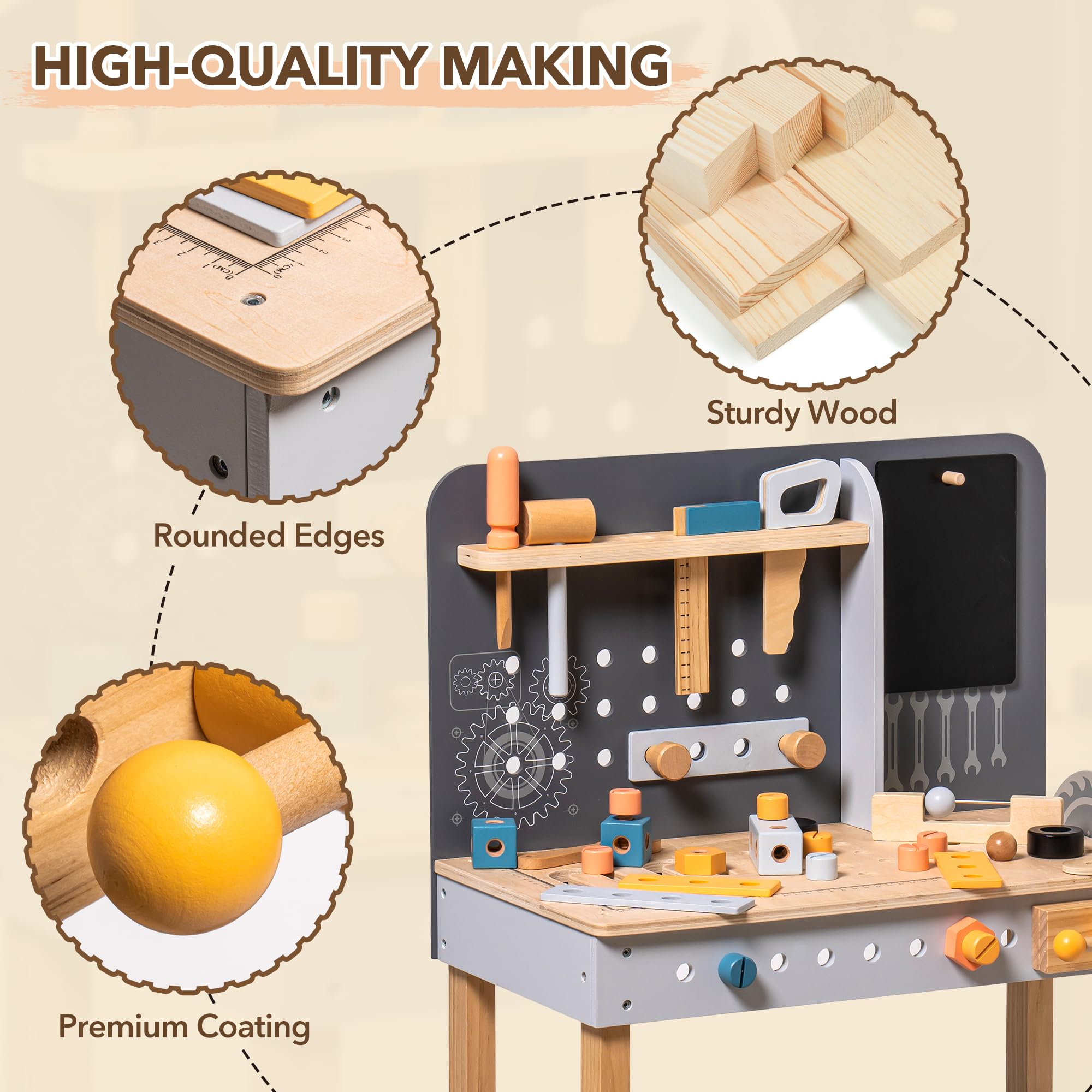 ROBUD Wooden Tool Workbench for Kids Toddlers