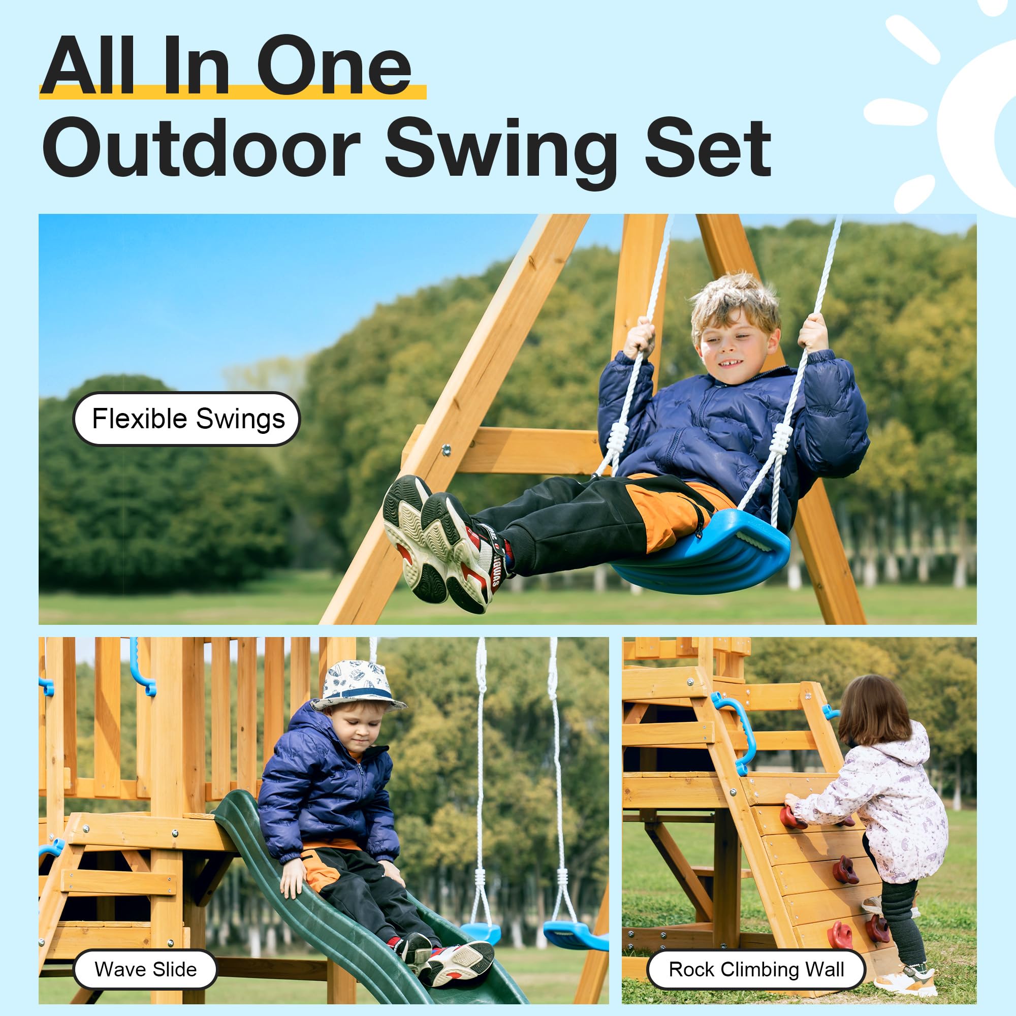ROBUD Wooden Swing Sets for Backyard