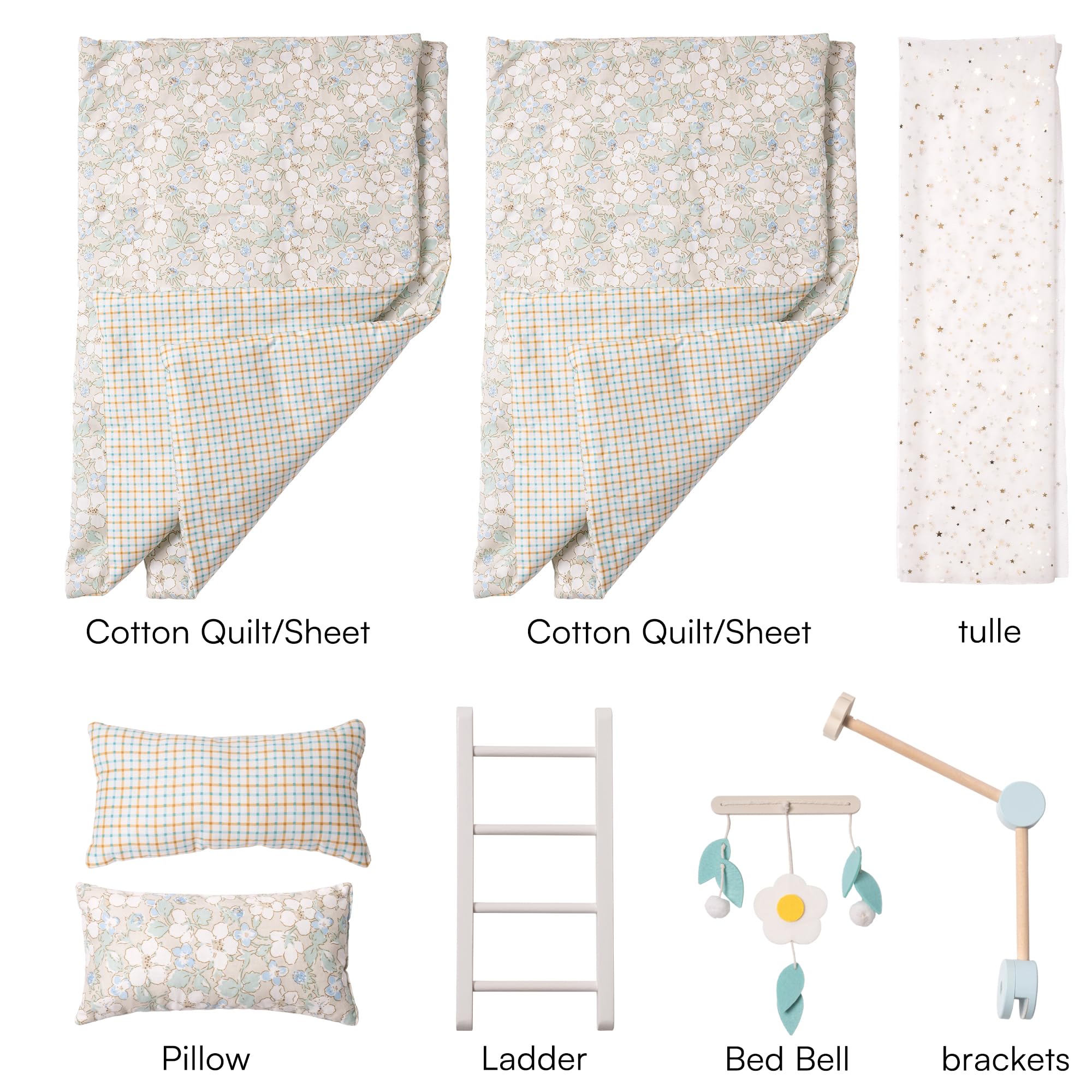 ROBUD Wooden Baby Doll Bed with Ladder and Bedding