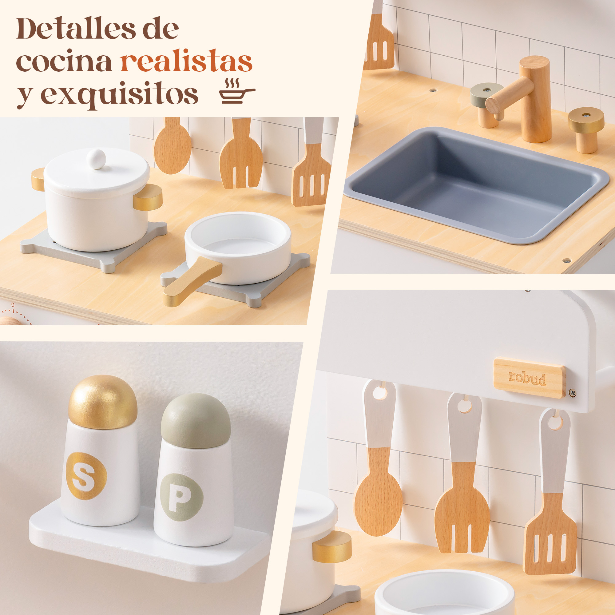 Preventa - ROBUD Cocina de Juguete de Madera para Niños con Horno de Pizza