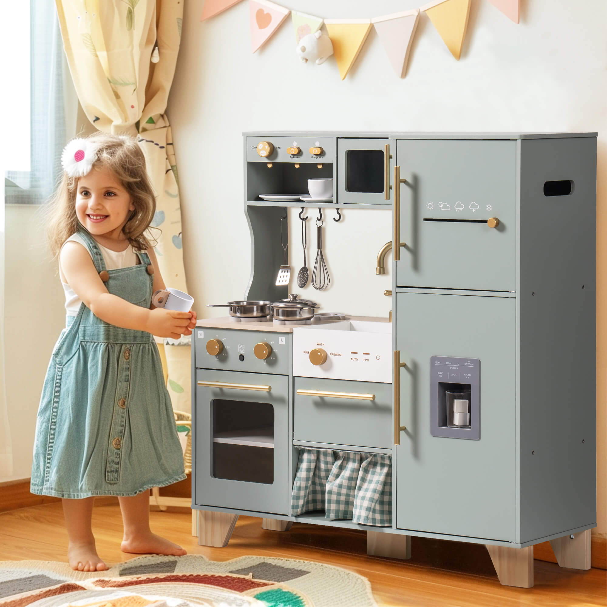 ROBUD Wooden Kids Play Kitchen Set - Bean Green