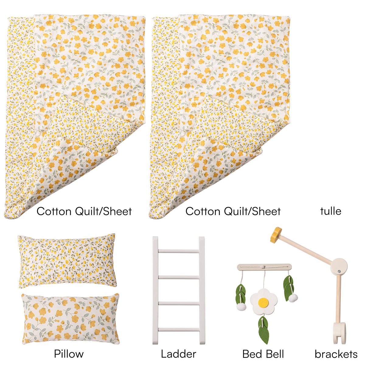 ROBUD Wooden Baby Doll Bed with Ladder and Bedding