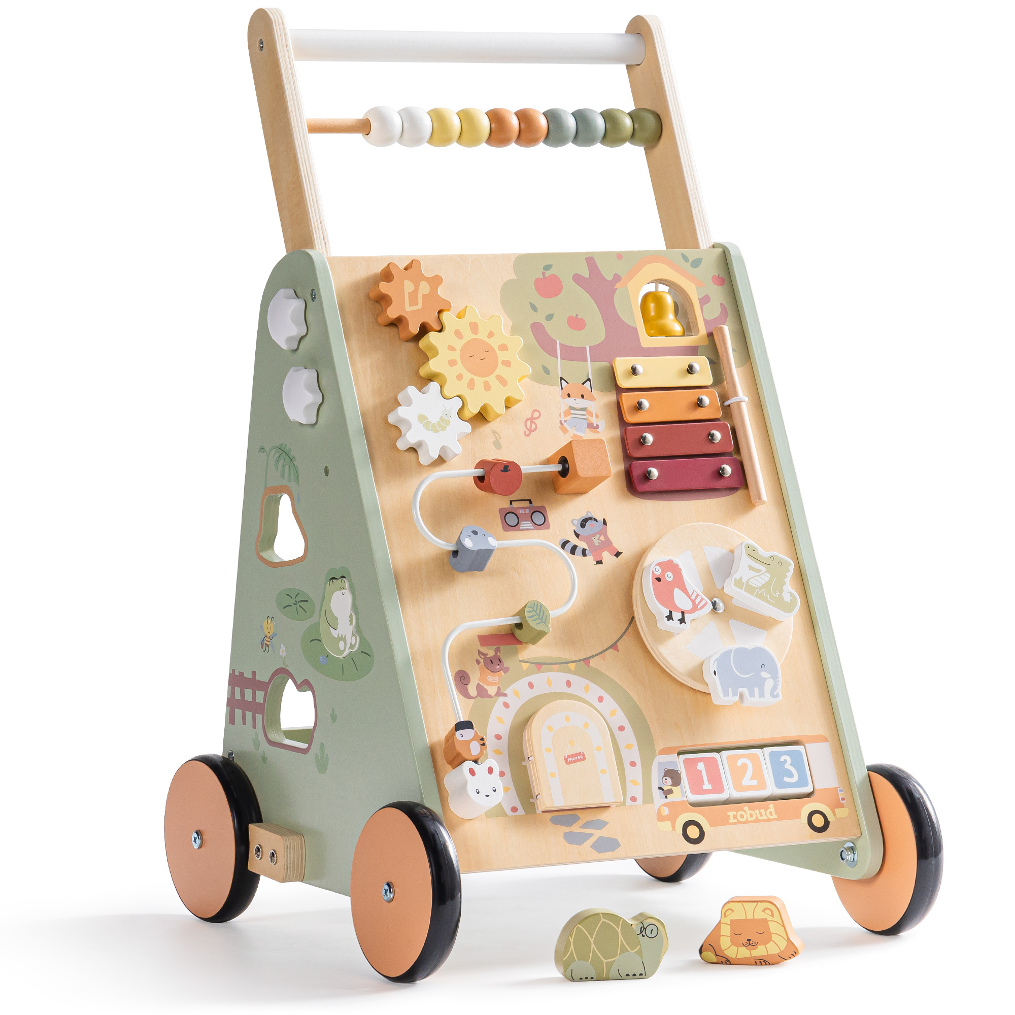 WRP37 wooden push walker angled view