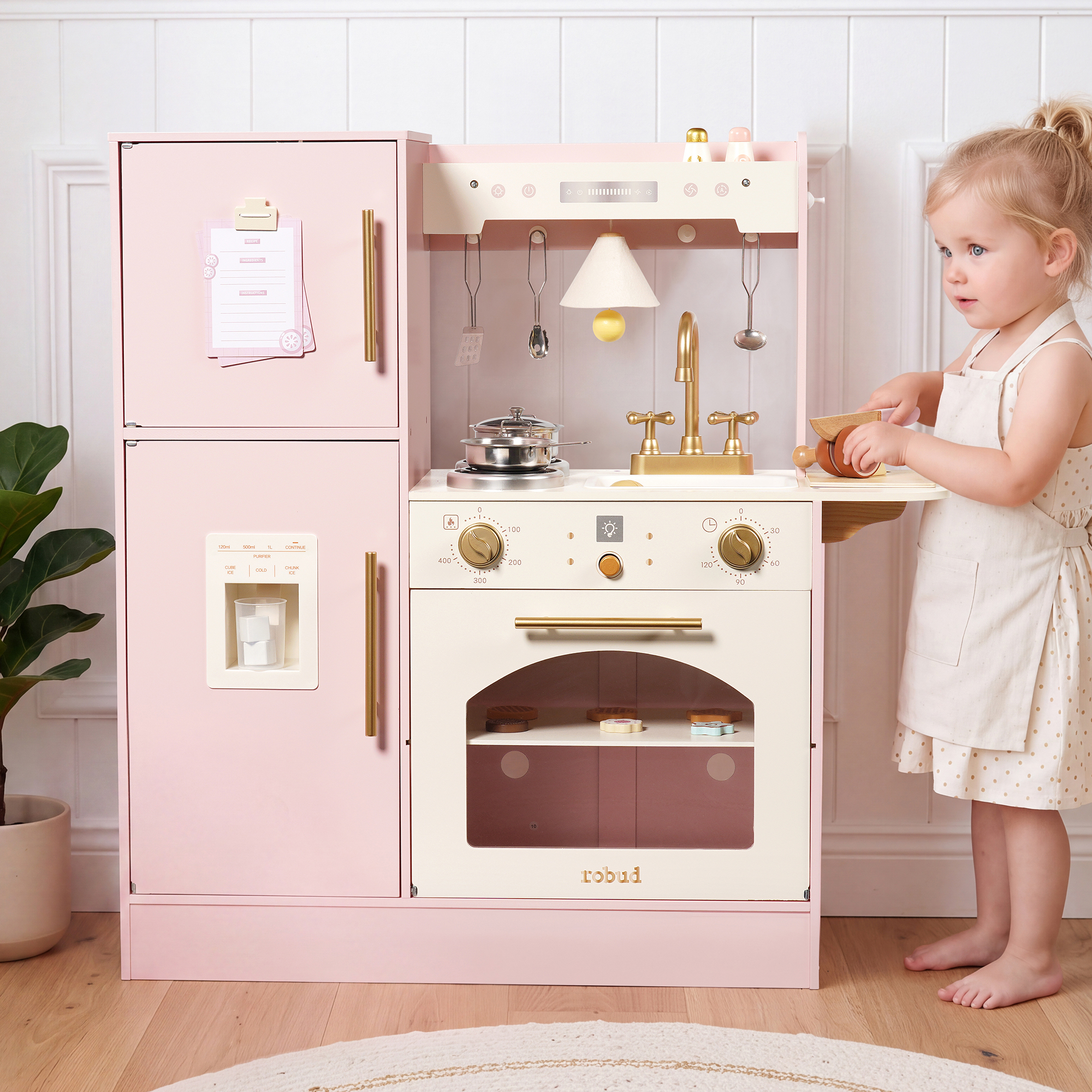 ROBUD Cocina de juguete de madera para niños con frigorífico y horno – Bild 3