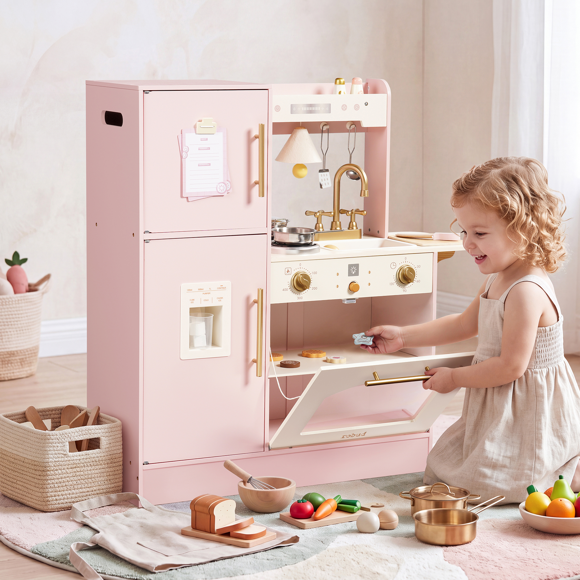 ROBUD Cocina de juguete de madera para niños con frigorífico y horno – Bild 4