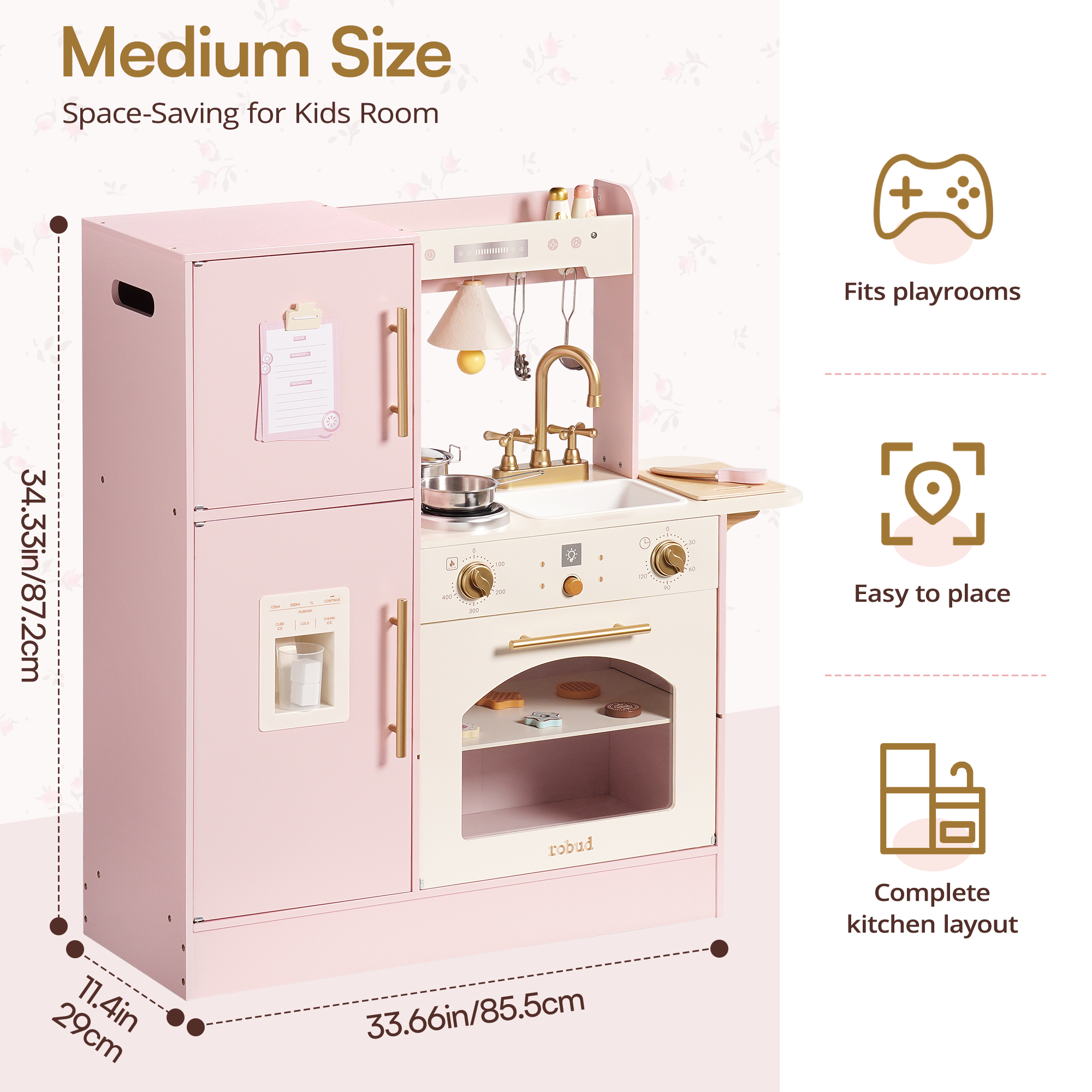 ROBUD Cocina de juguete de madera para niños con frigorífico y horno – Bild 11