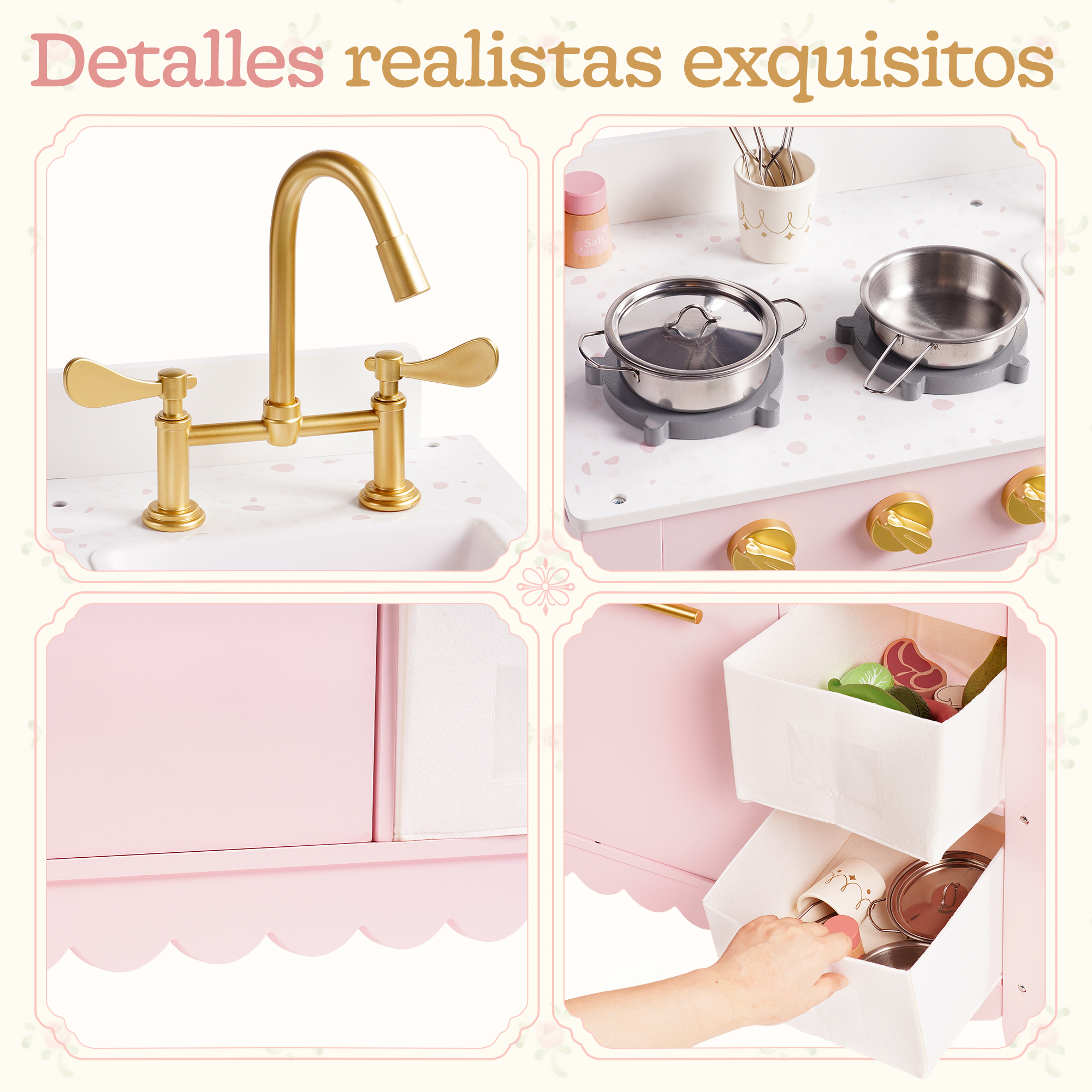 ROBUD Cocina de juguete de madera para niños pequeños – Rosa – Image 8