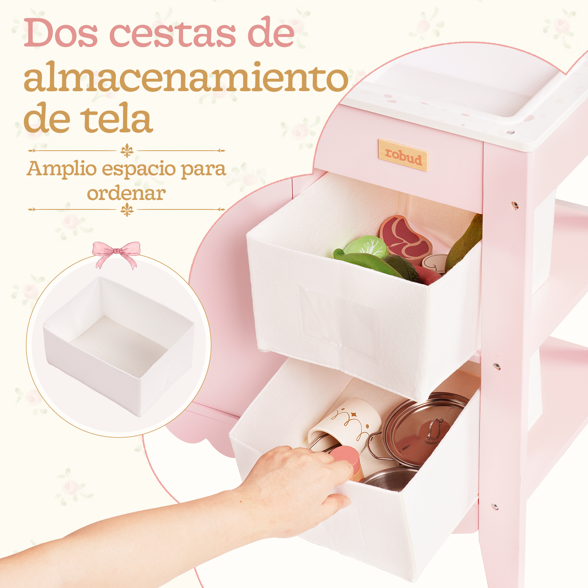 ROBUD Cocina de juguete de madera para niños pequeños – Rosa – Image 9