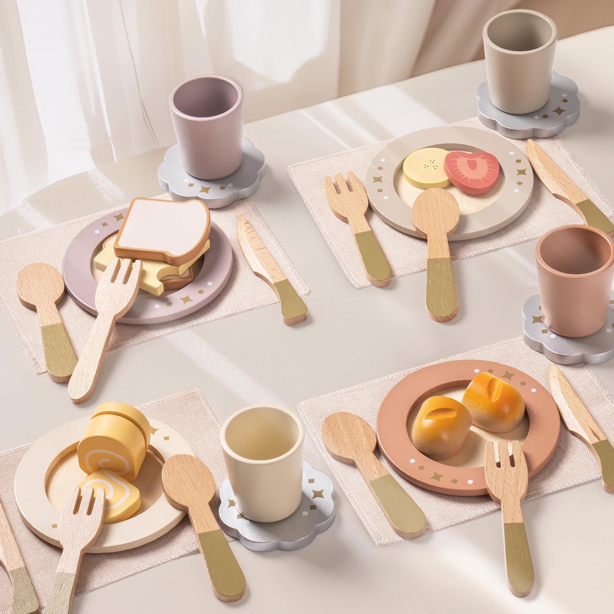 ROBUD 4-Set Wooden Play Dishes Set