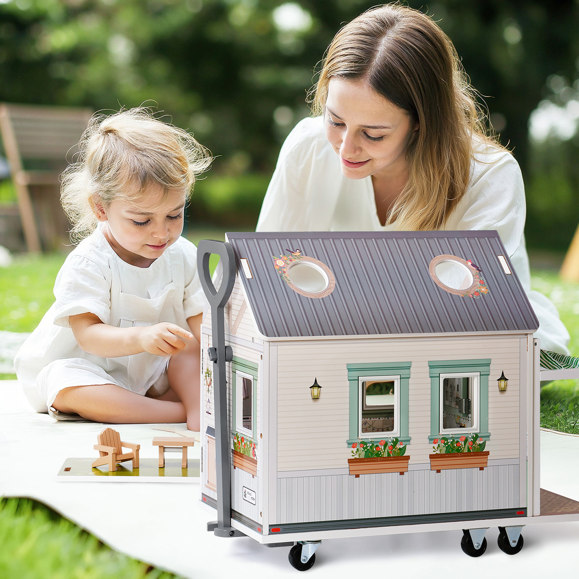 ROBUD Wooden Realistic Camper Van Dollhouse