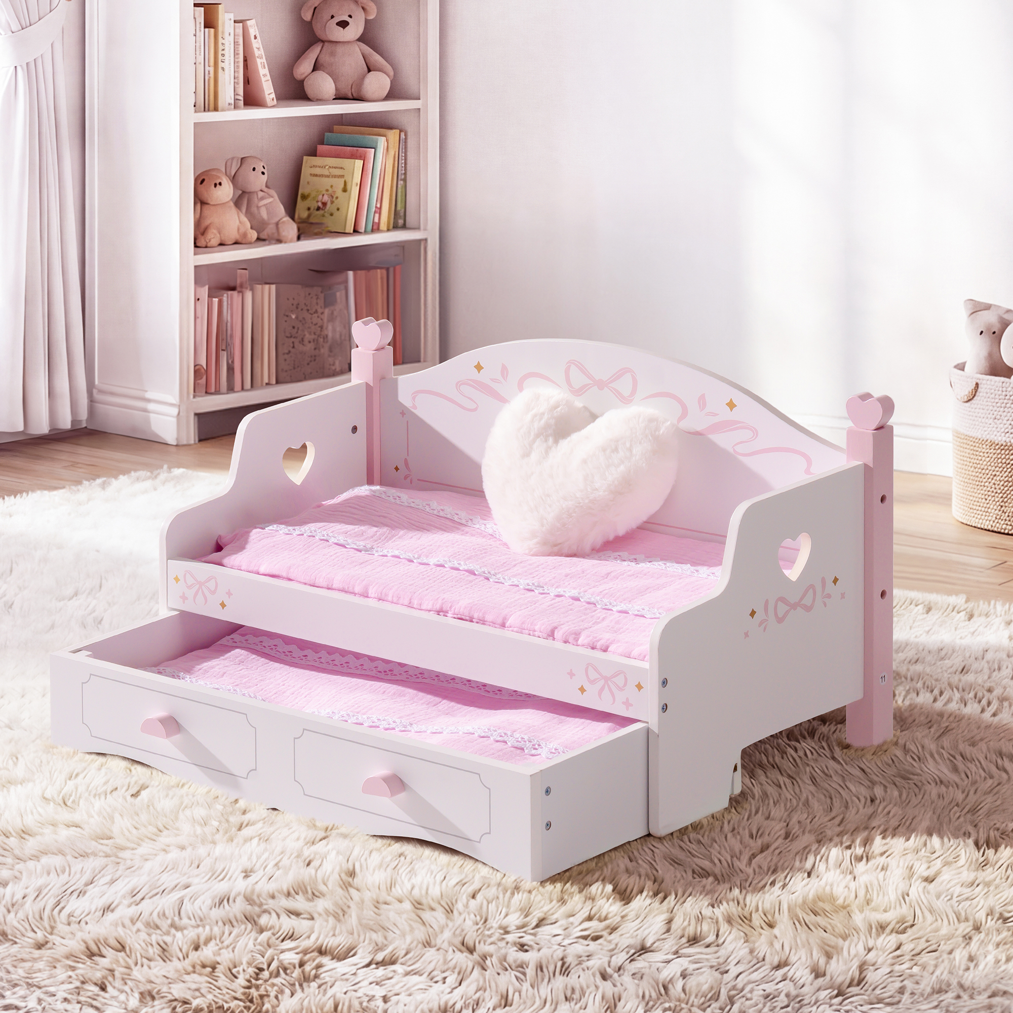 ROBUD Wooden All-in-One Baby Doll Doll Bunk Bed Sofa with Mattress