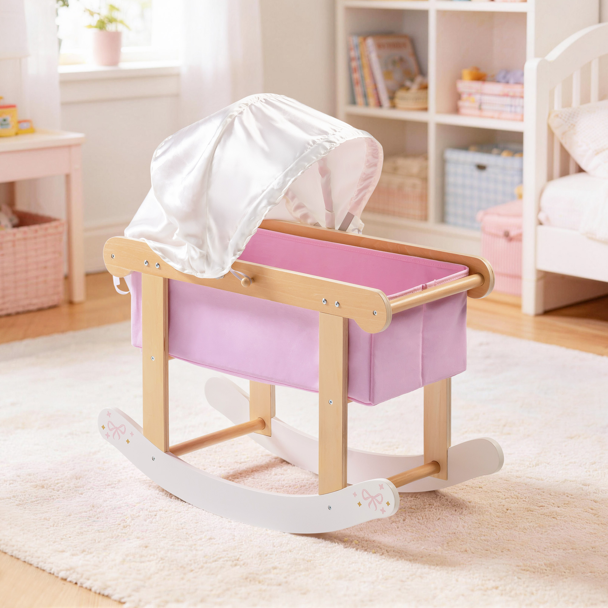 ROBUD Wooden Doll Rocking Cradle