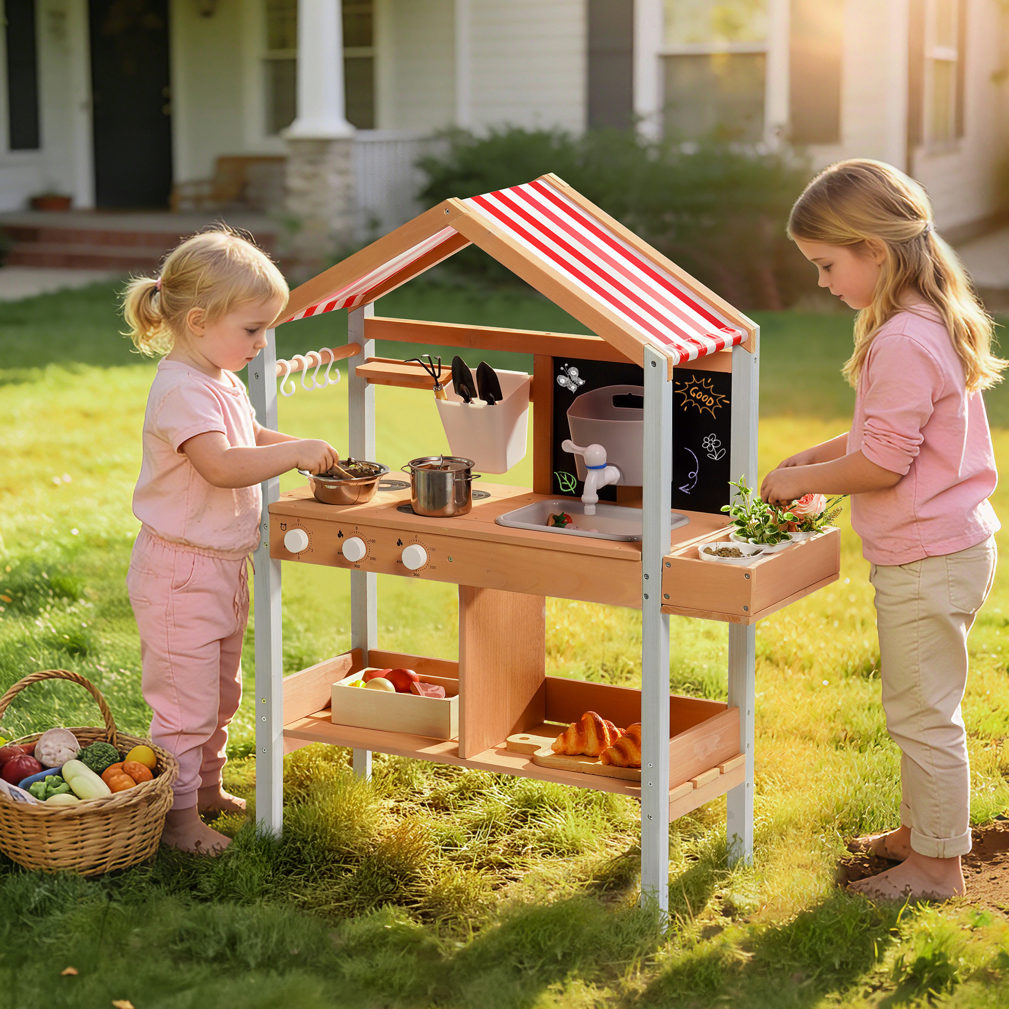 ROBUD Mud Kitchen for Kids Outdoor with Canopy