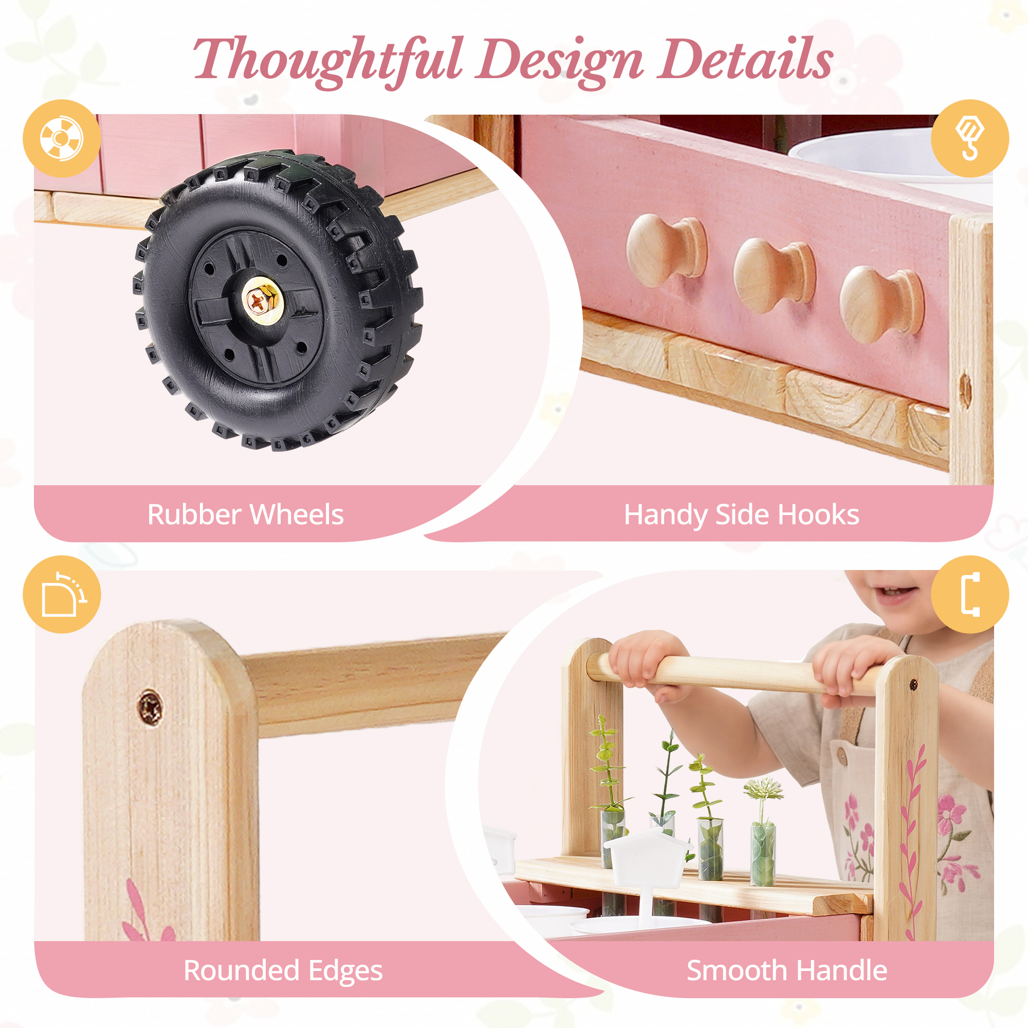 ROBUD Kids Gardening Set with Wooden Trolley