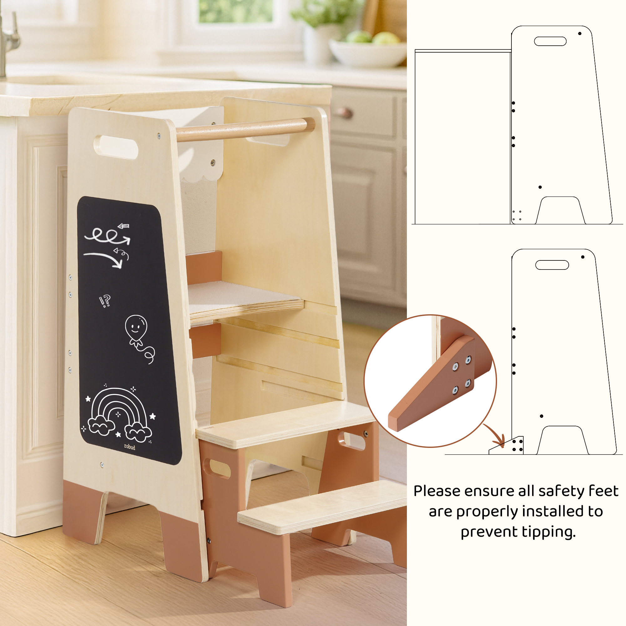 ROBUD Toddler Standing Tower with Step Stool Set