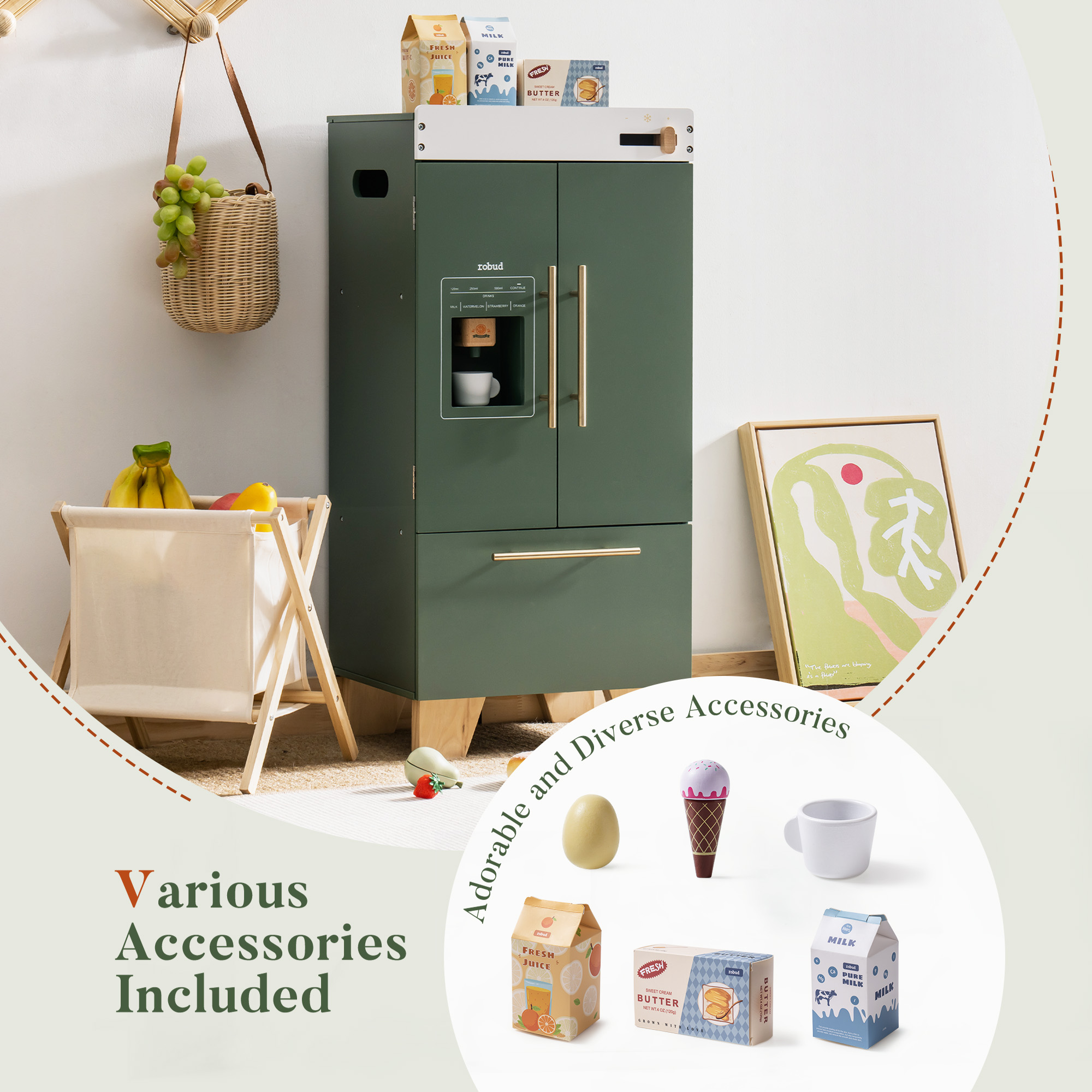 ROBUD Wooden Toy Refrigerator - Vintage Green