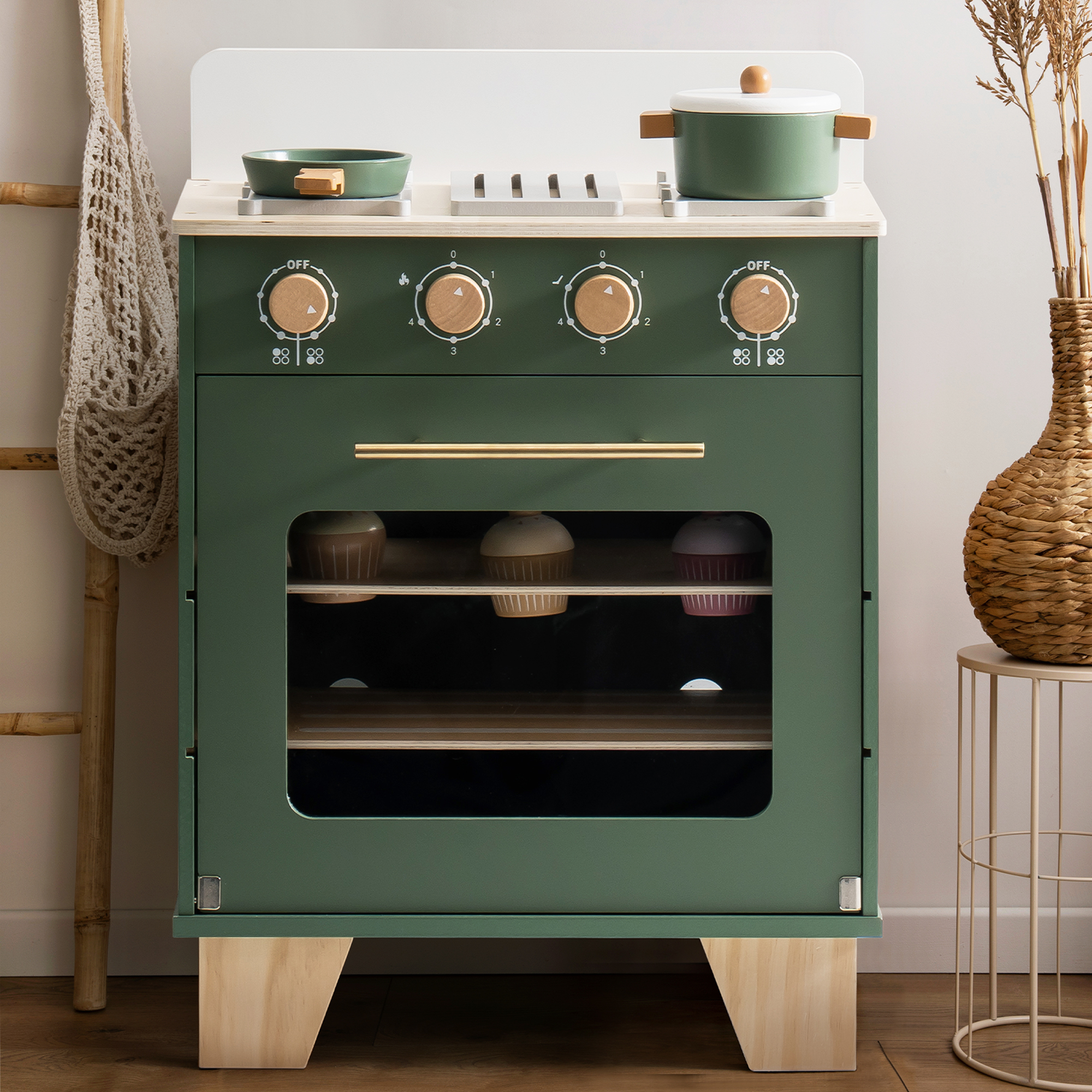 ROBUD Vintage Kids Wooden Toy Kitchen Oven - Green