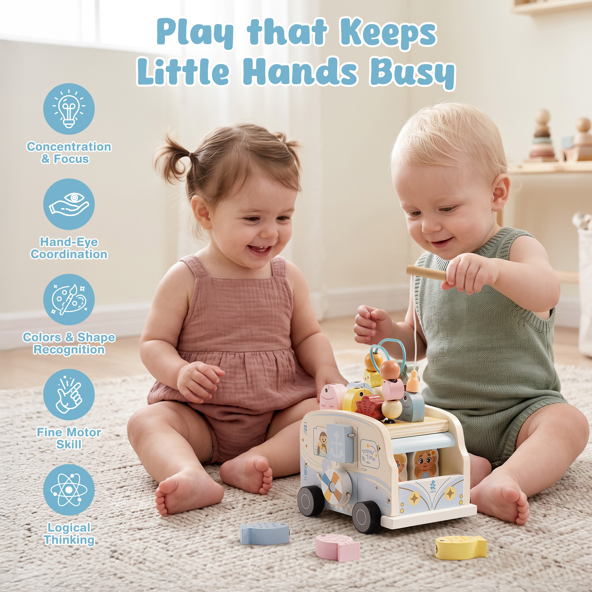ROBUD Wooden Bus Activity Cube