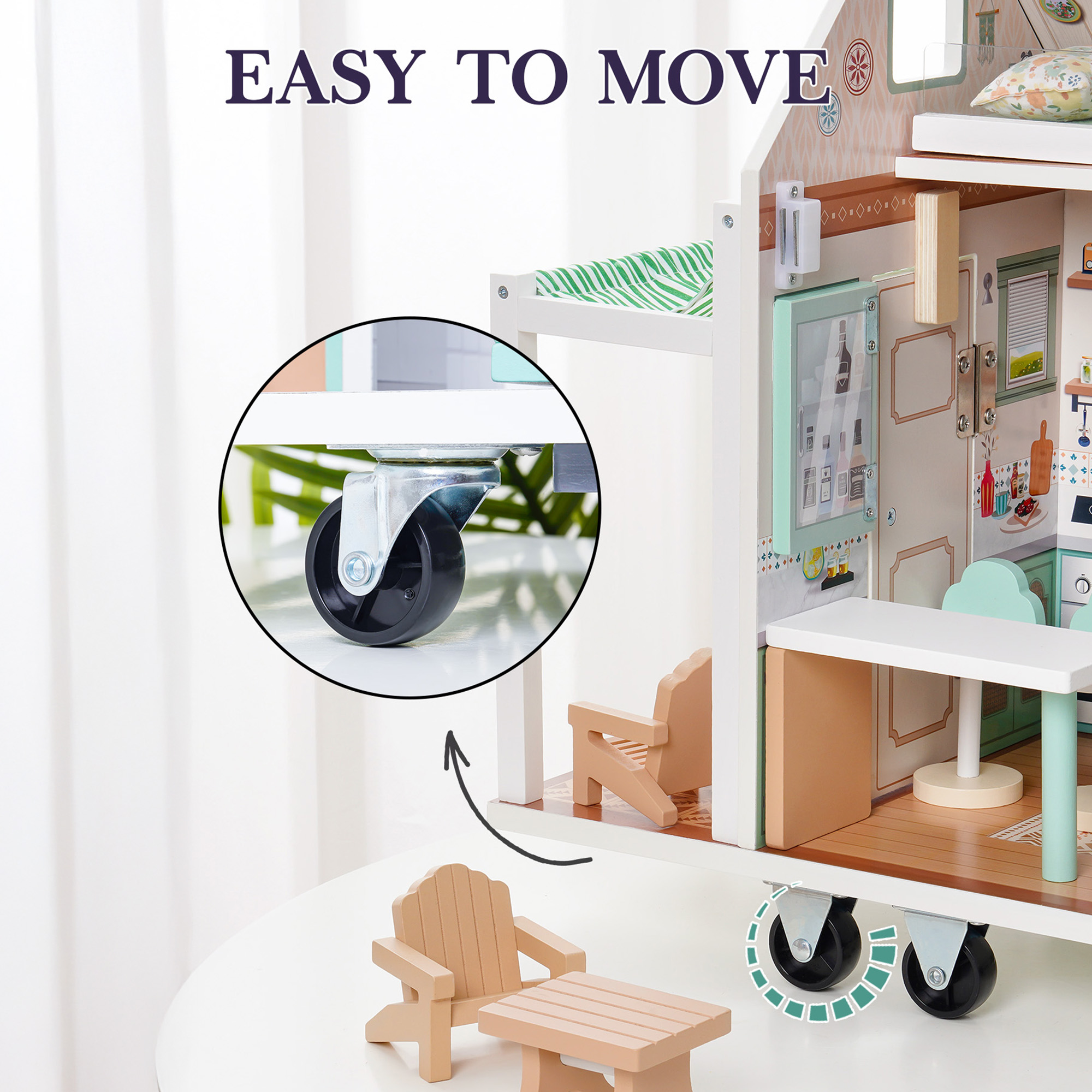 ROBUD Wooden Realistic Camper Van Dollhouse