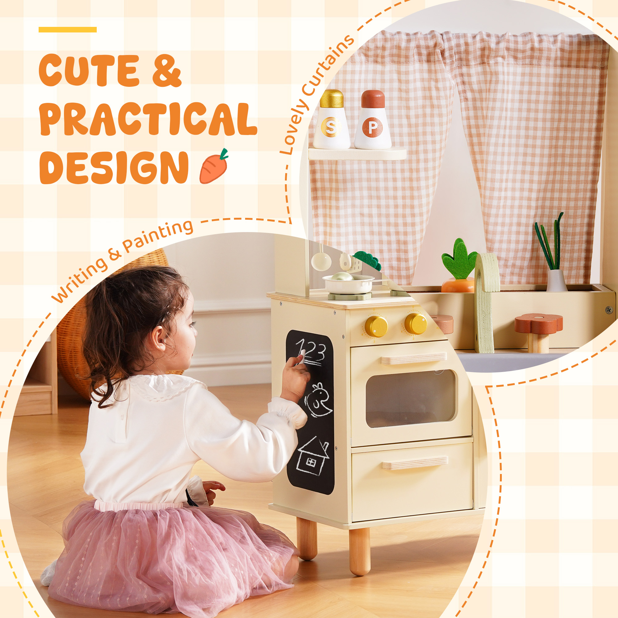 ROBUD Wooden Pretend Play Kitchen Set for Kids
