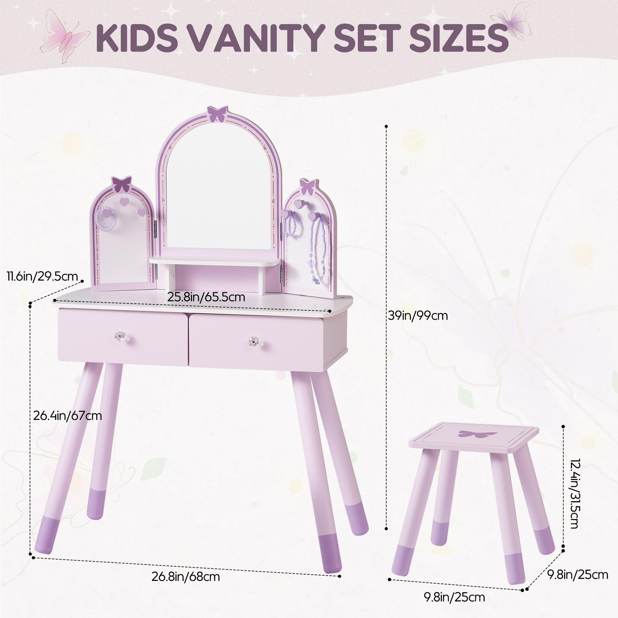Robud Wooden Butterfly Dressing Table-Purple