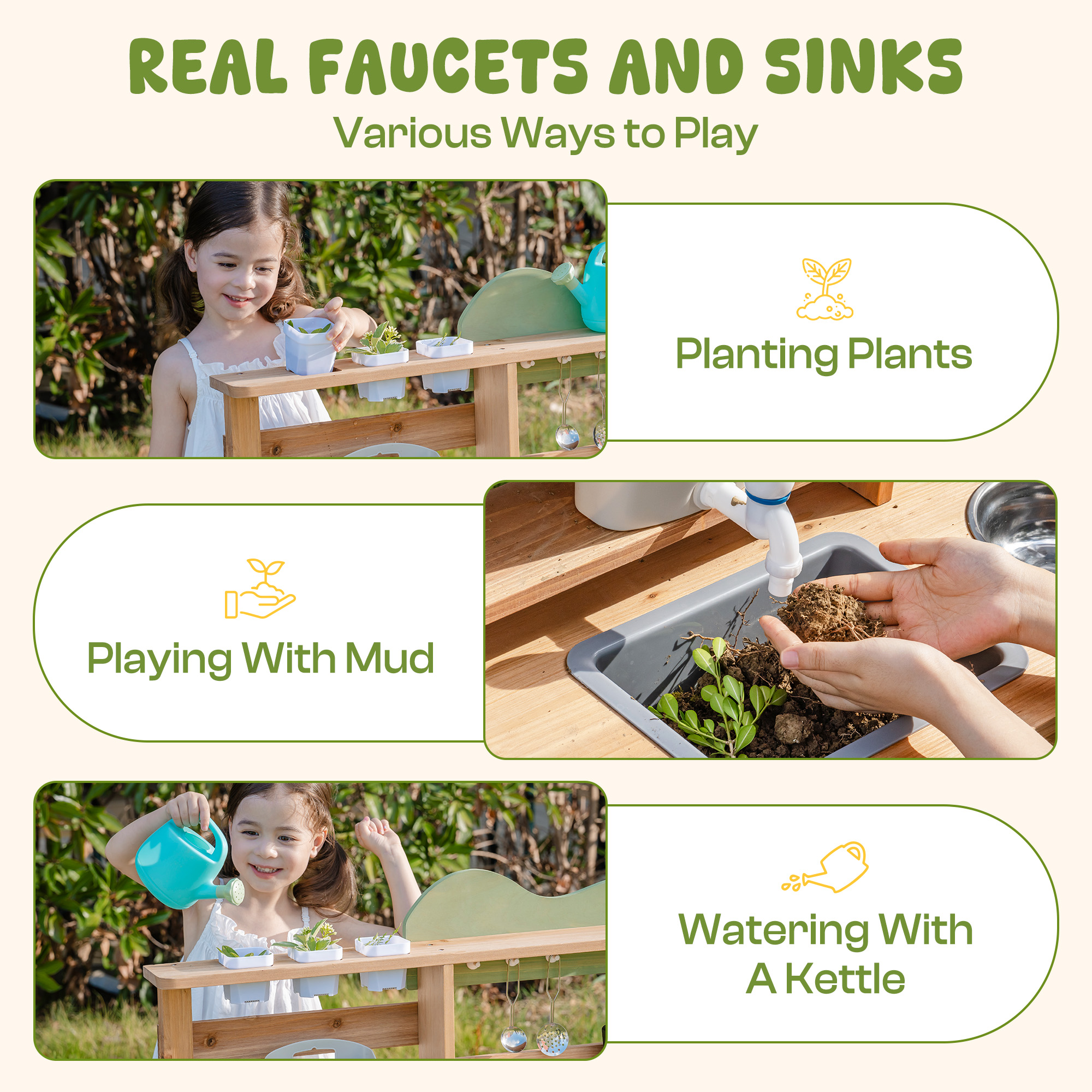 ROBUD Outdoor Mud Play Kitchen  with Removable Sink
