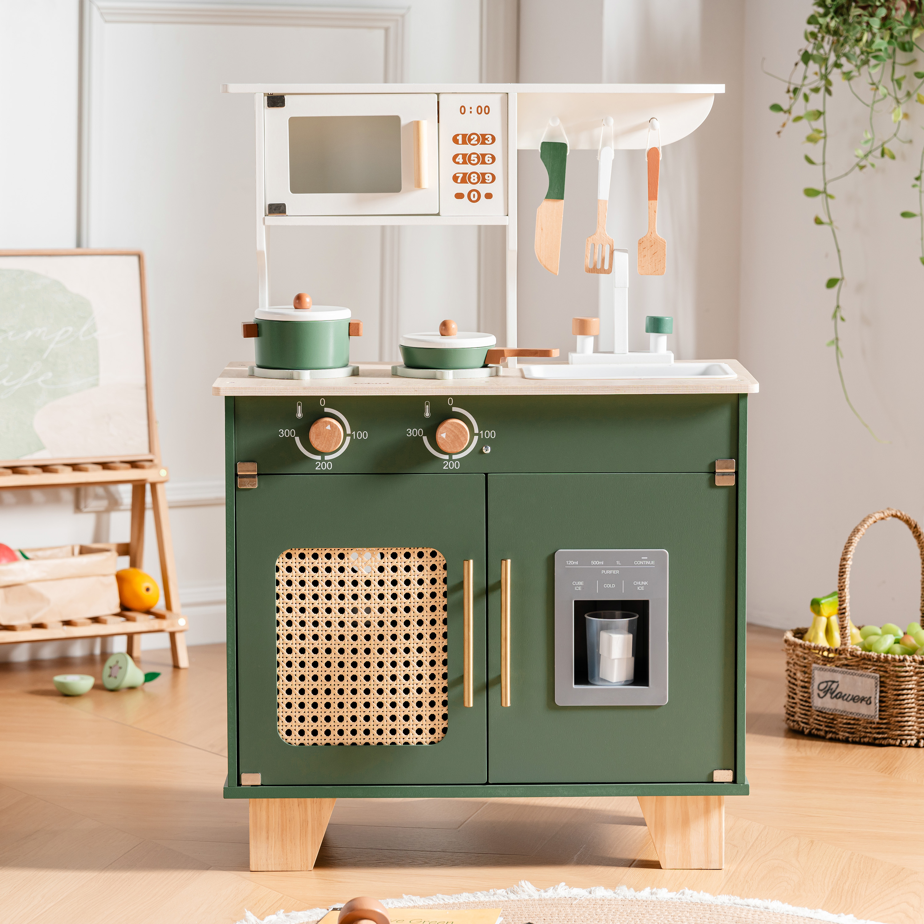Wooden Kids Kitchen Playset Series - Vintage Green | Childrens Play Kitchen Toys Luxury Four Piece Set | ROBUD
