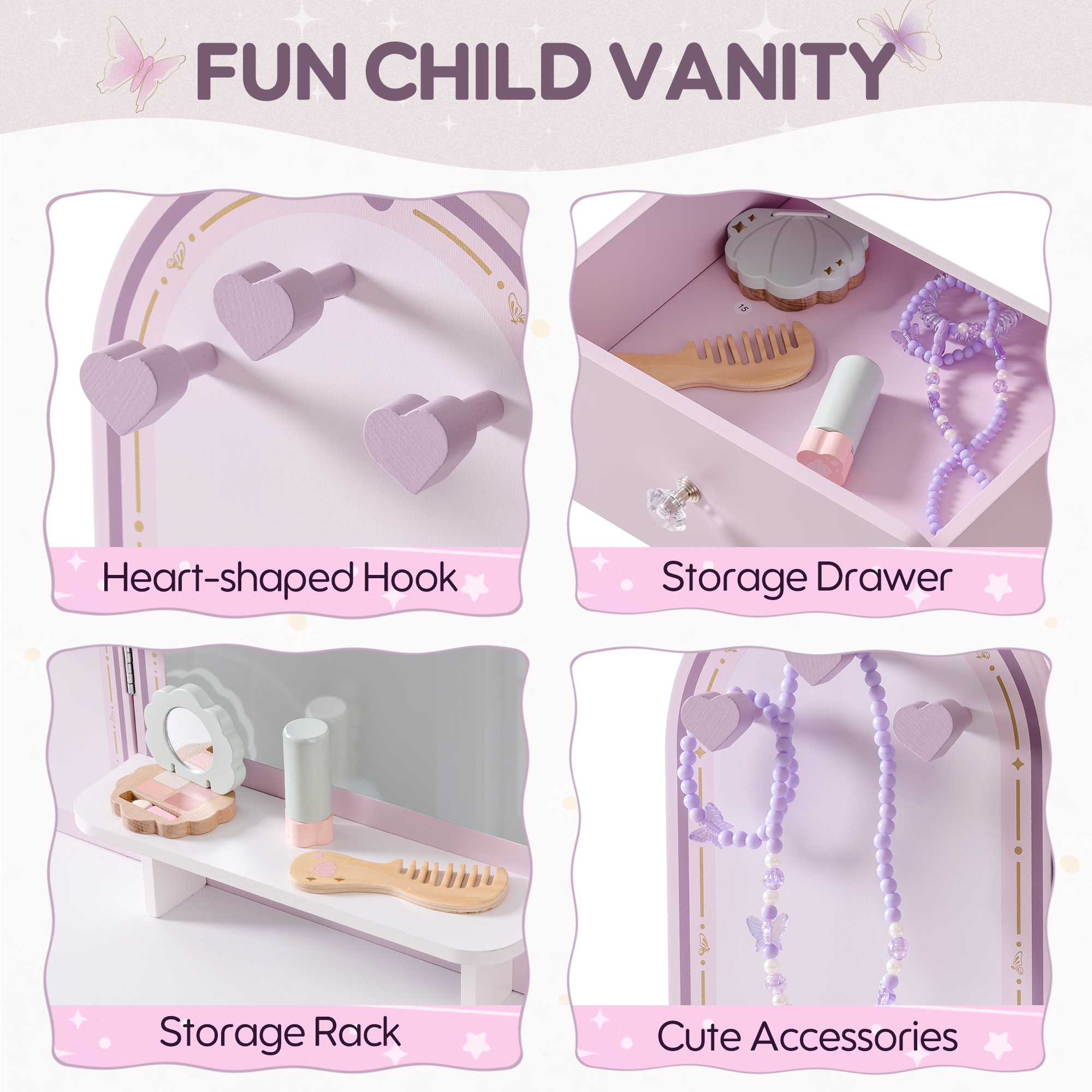 Robud Wooden Butterfly Dressing Table-Purple