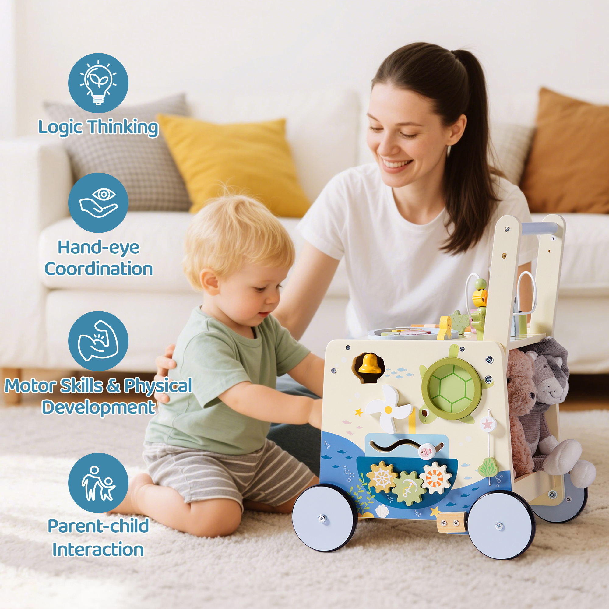 ROBUD Wooden Baby Push Walker - Underwater World