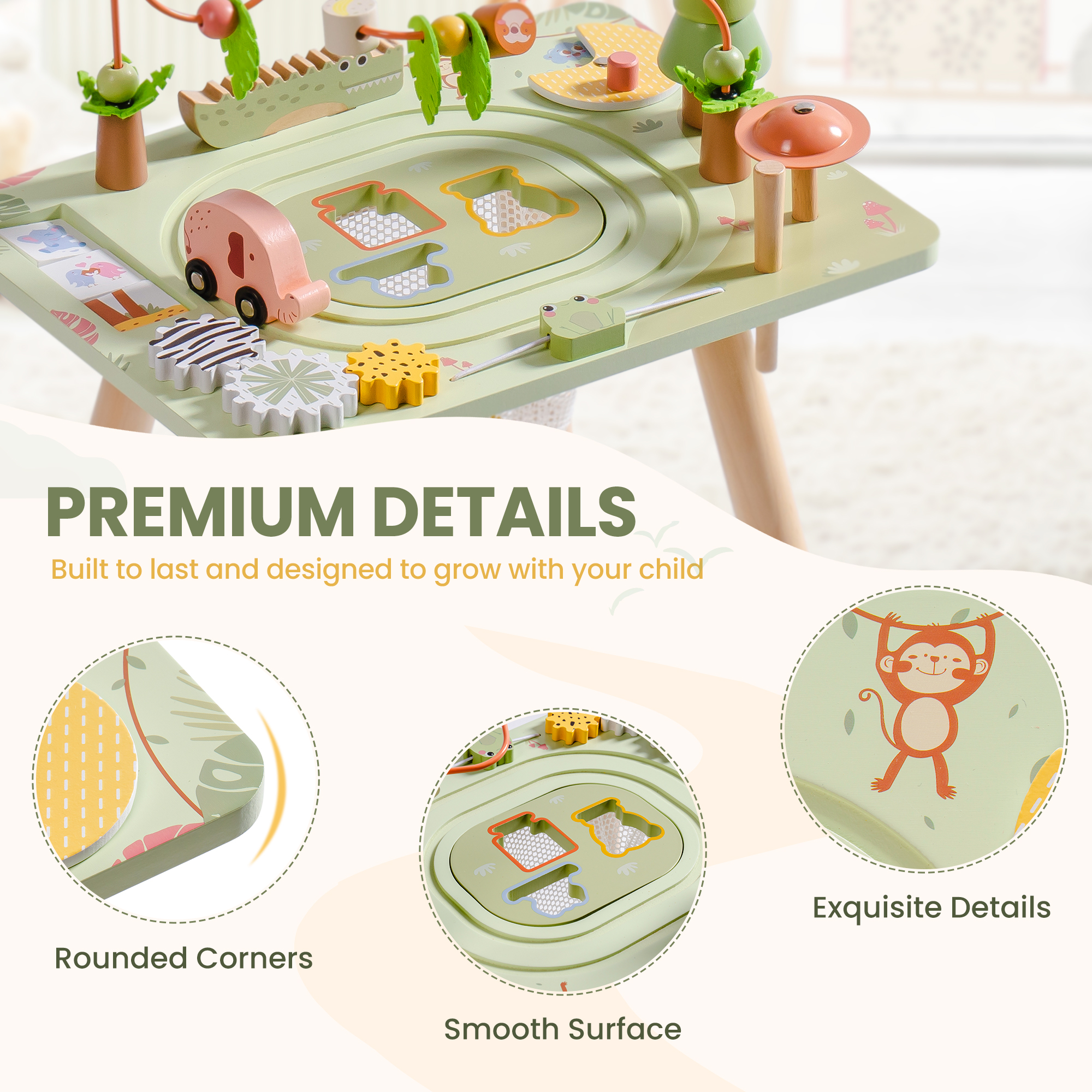 ROBUD 11 in 1 Wooden Rainforest Activity Table