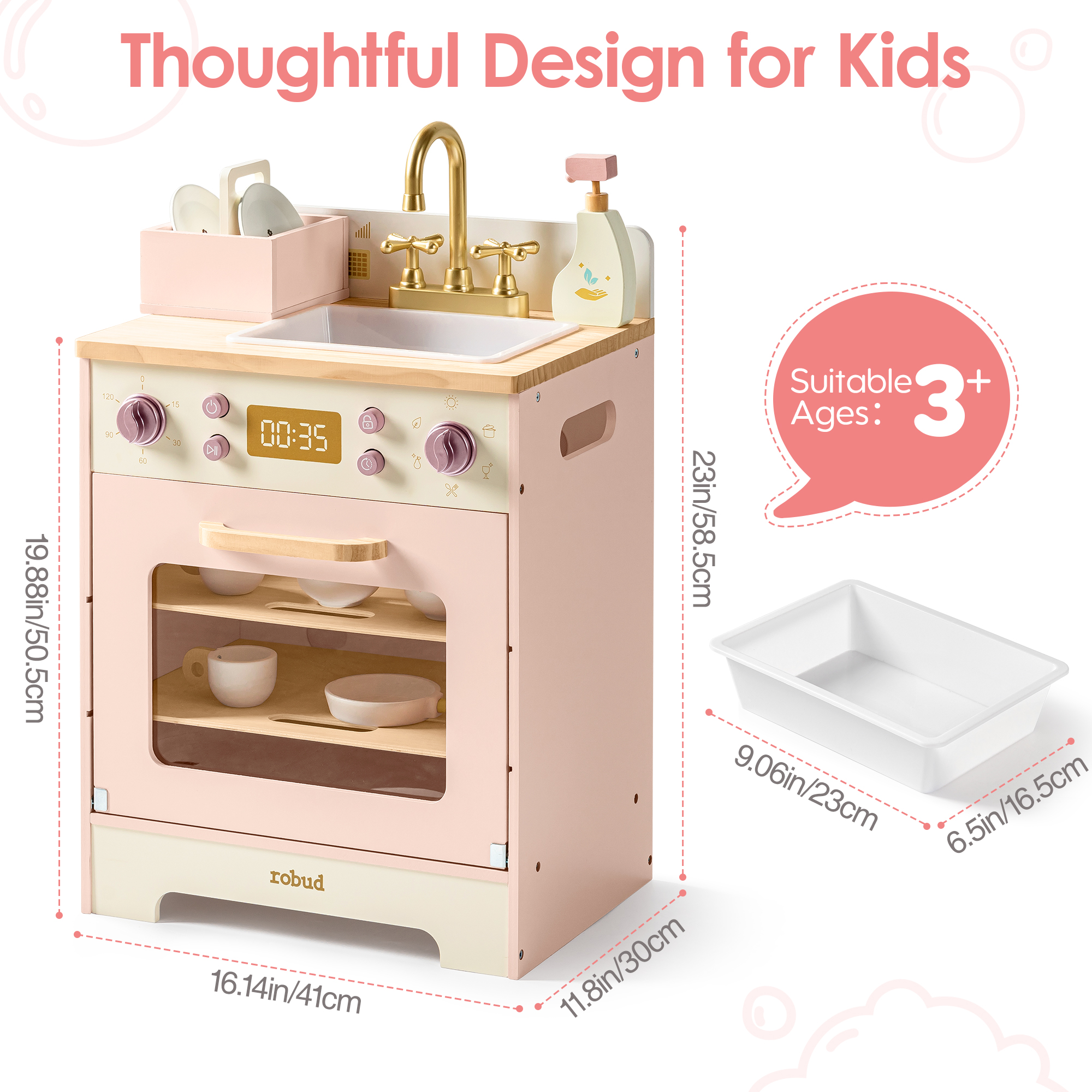 ROBUD Wooden Pink Dishwasher