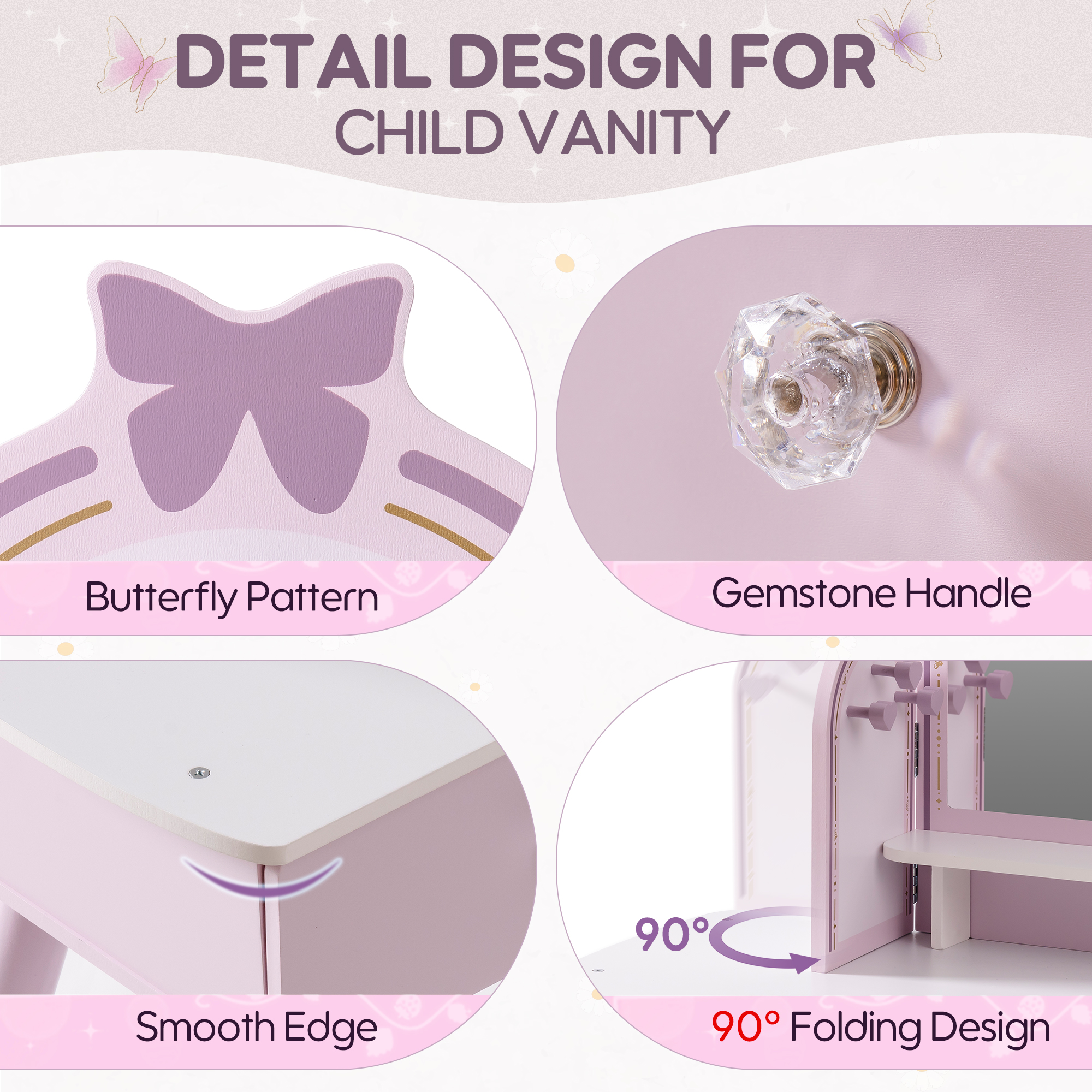 Robud Wooden Butterfly Dressing Table-Purple