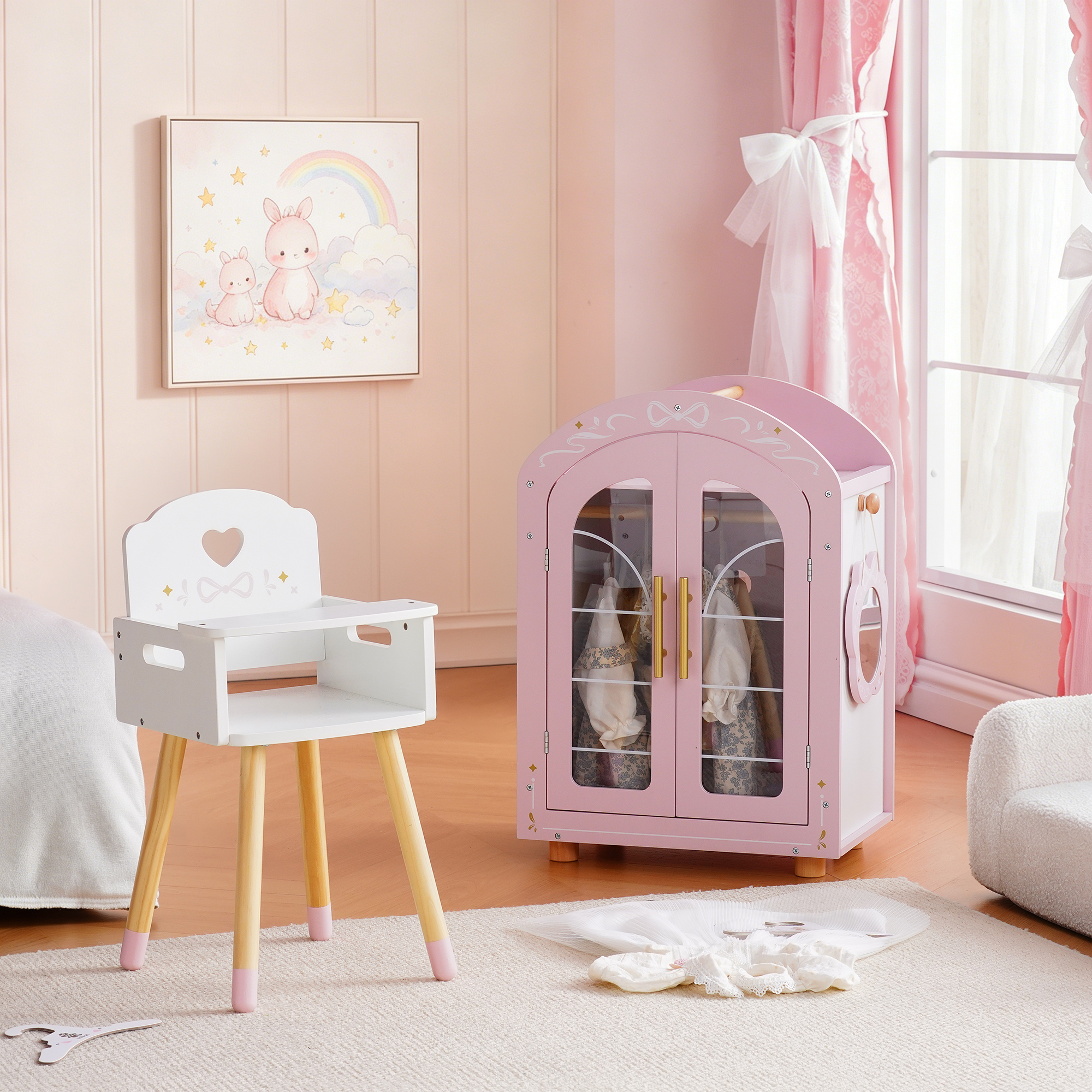 Ballet House high chair beside the wardrobe