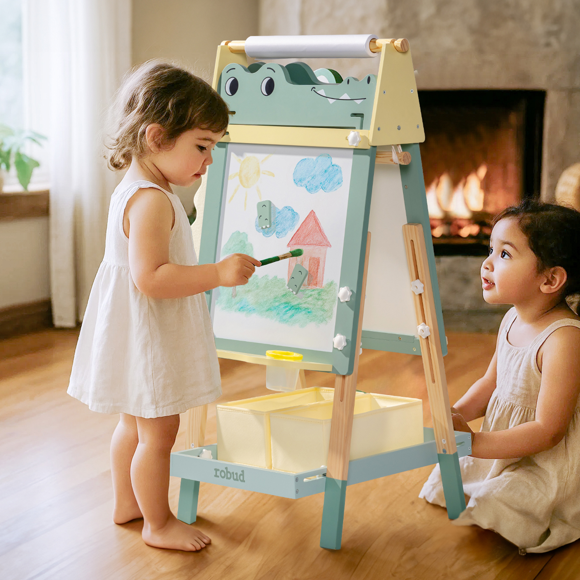 ROBUD Wooden Adjustable Crocodile Easel for Kids