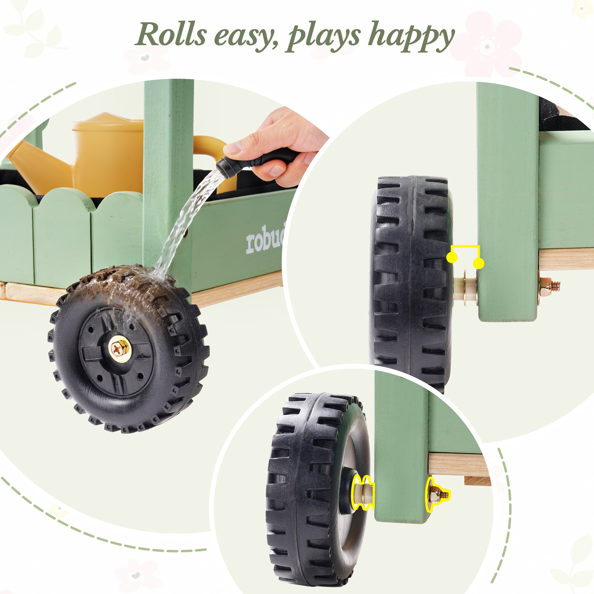 ROBUD Kids Gardening Set with Wooden Trolley