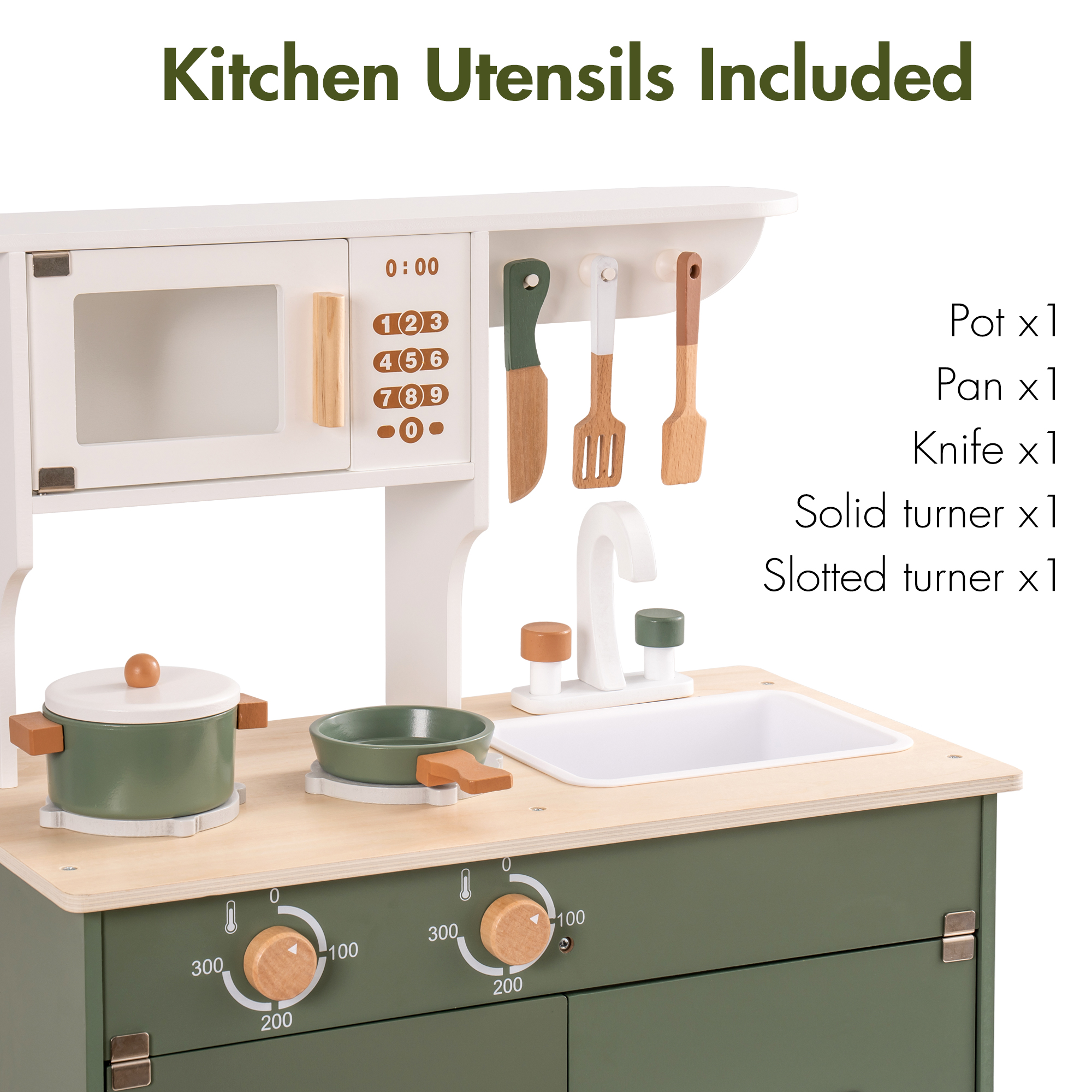 ROBUD Wooden Kids Play Kitchen Set - Vintage Green