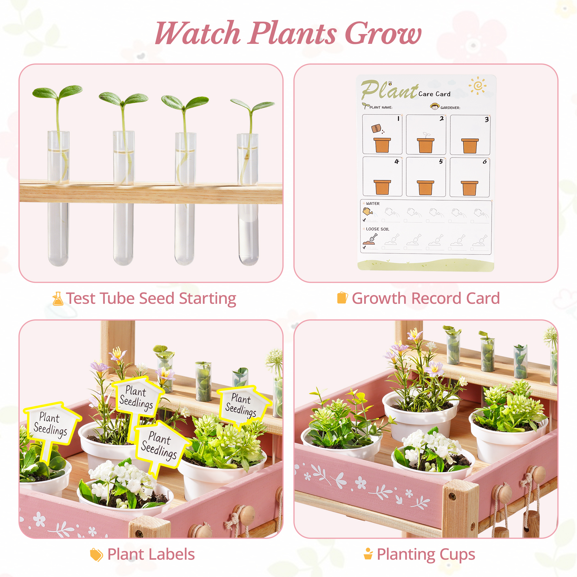 ROBUD Kids Gardening Set with Wooden Trolley