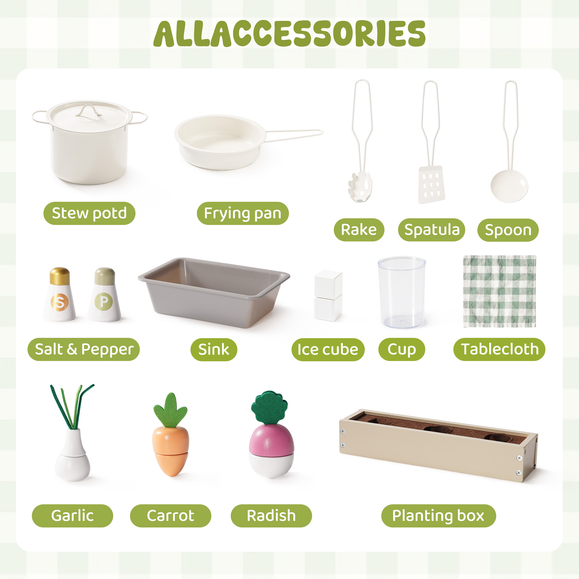 ROBUD Wooden Pretend Play Kitchen Set for Kids