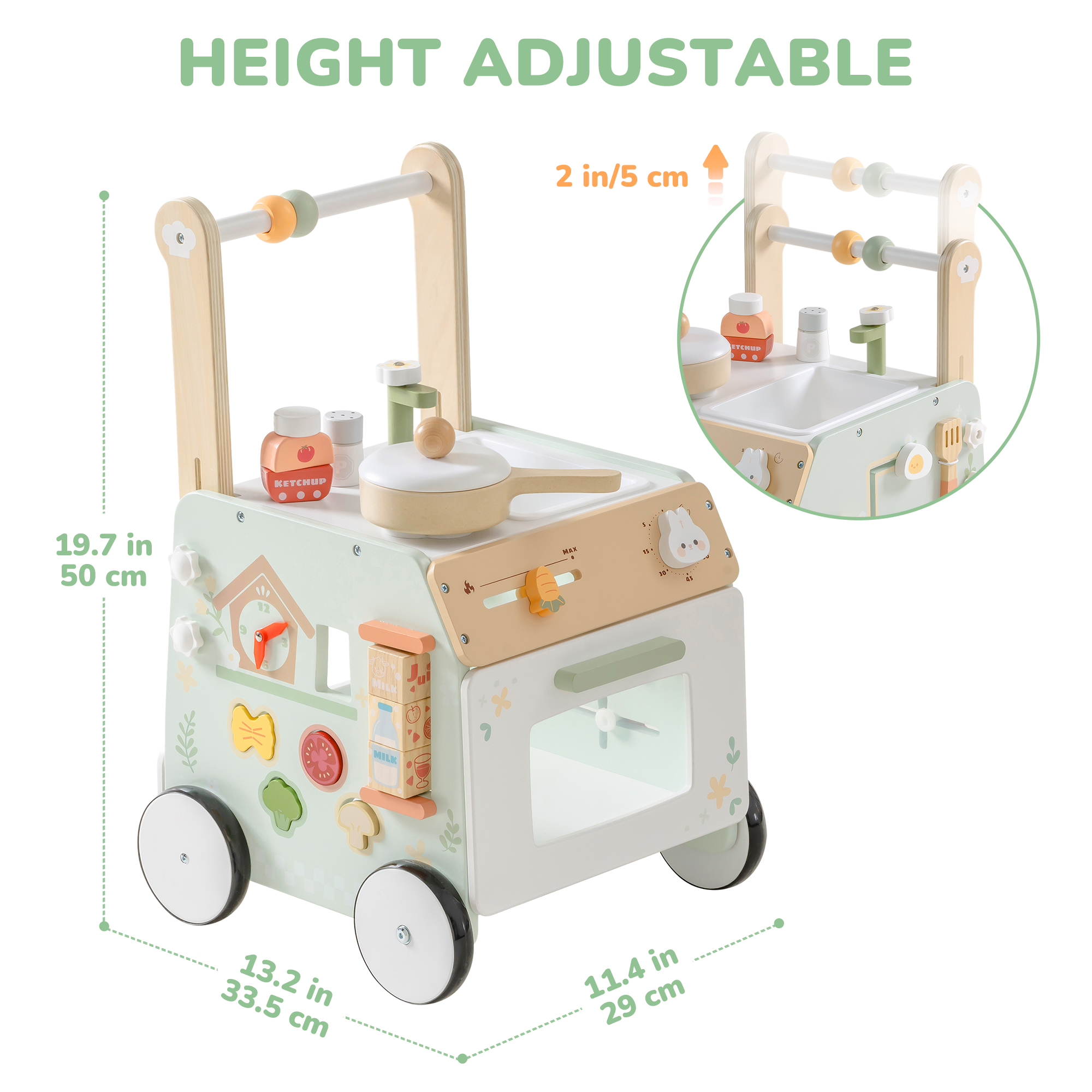 ROBUD Wooden Baby Push Walker Spring Countryside