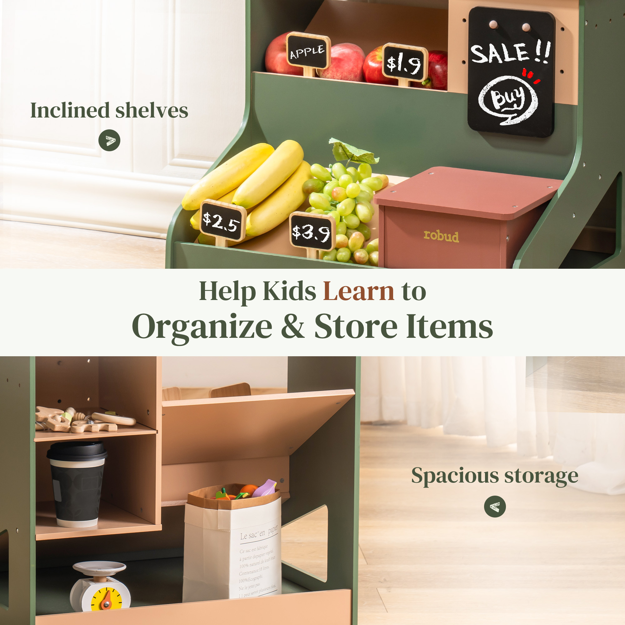 ROBUD Wooden Grocery Store Playset - Starlight Makrket Stall