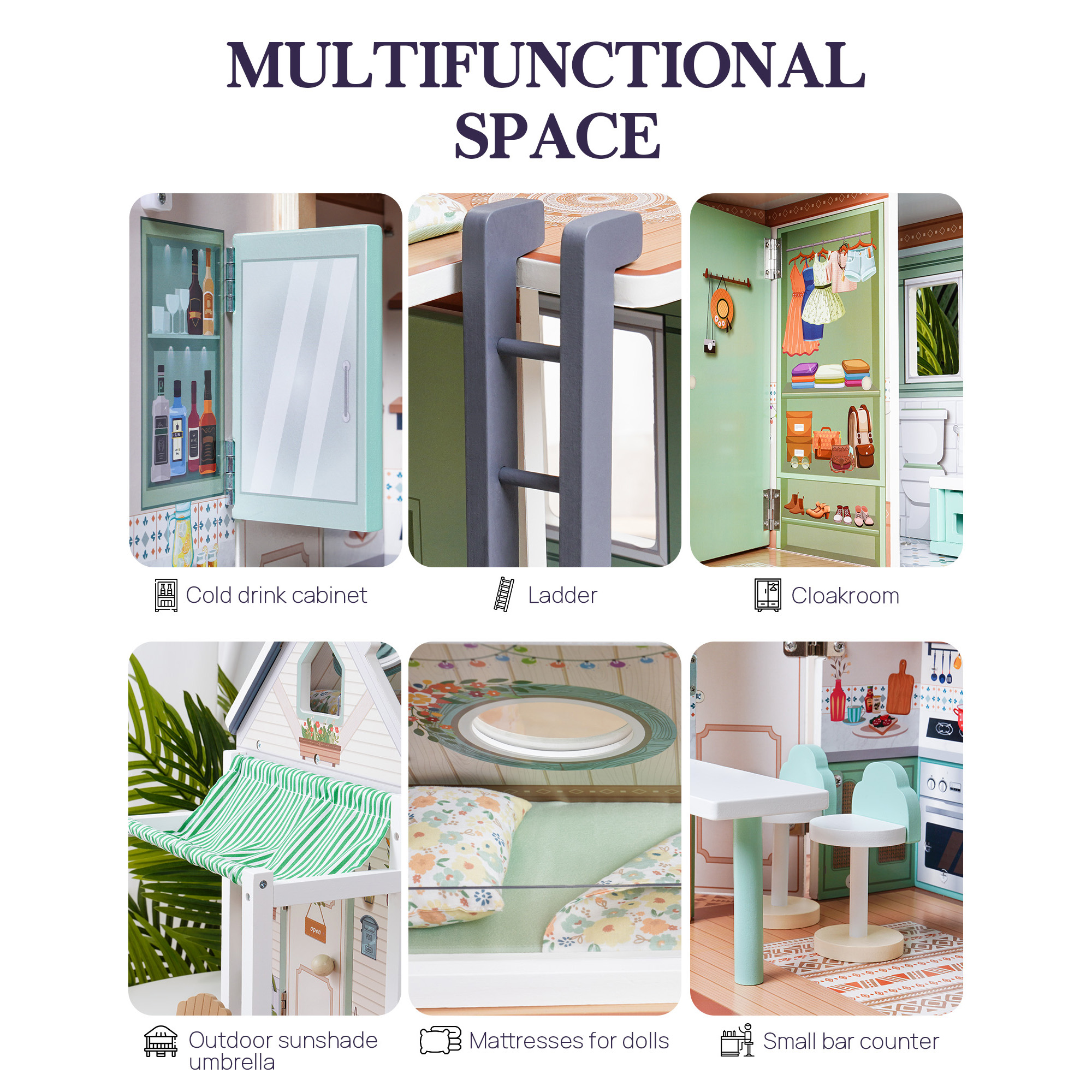 ROBUD Wooden Realistic Camper Van Dollhouse