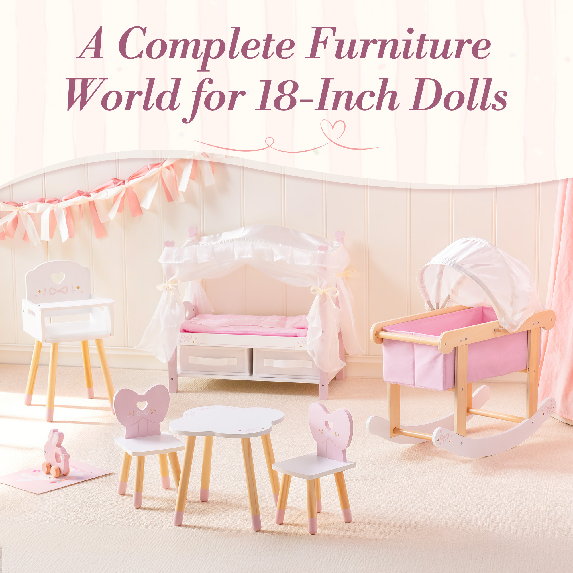 ROBUD Wooden Doll Rocking Cradle