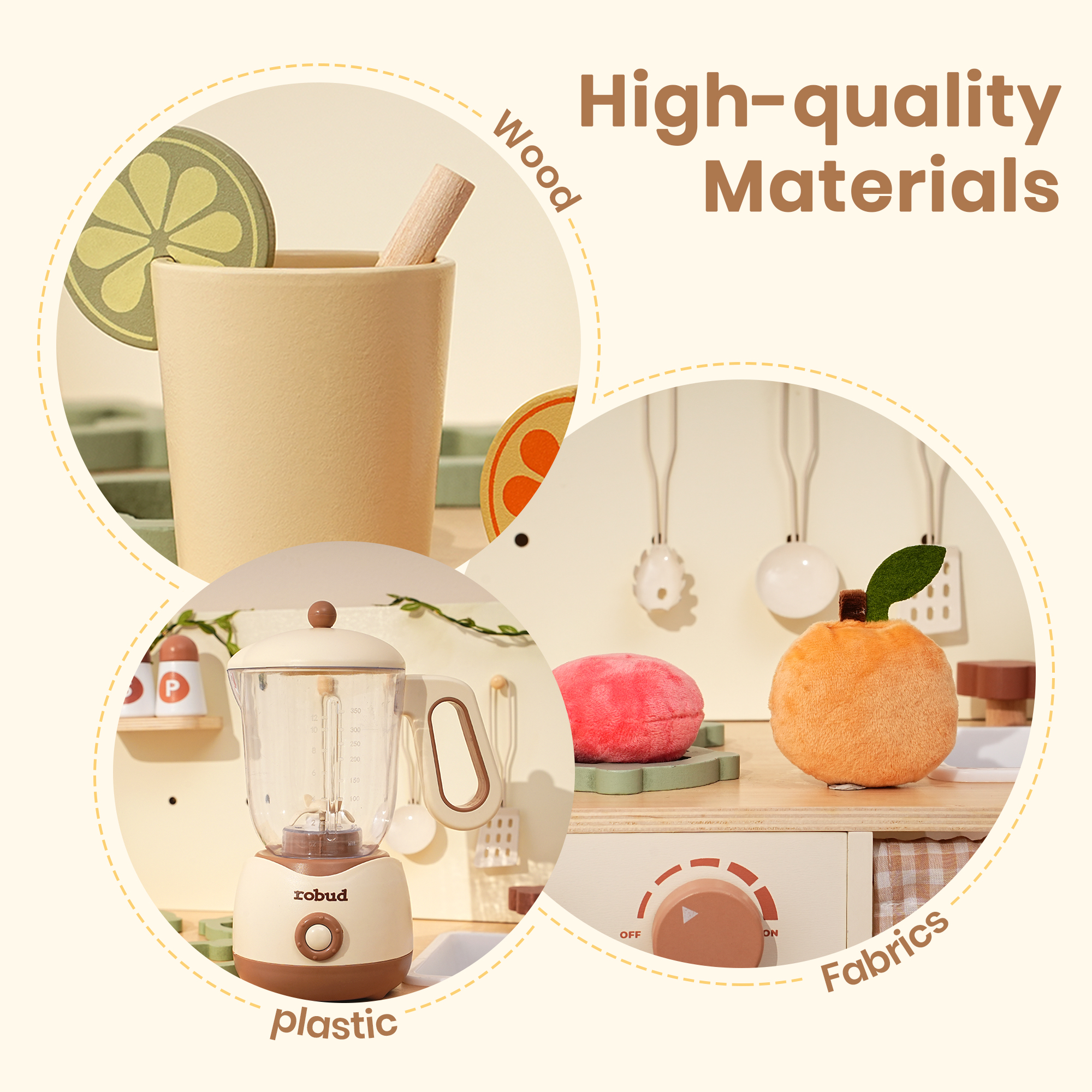 ROBUD Pretend Play Kitchen Appliances Creamy 4-Set